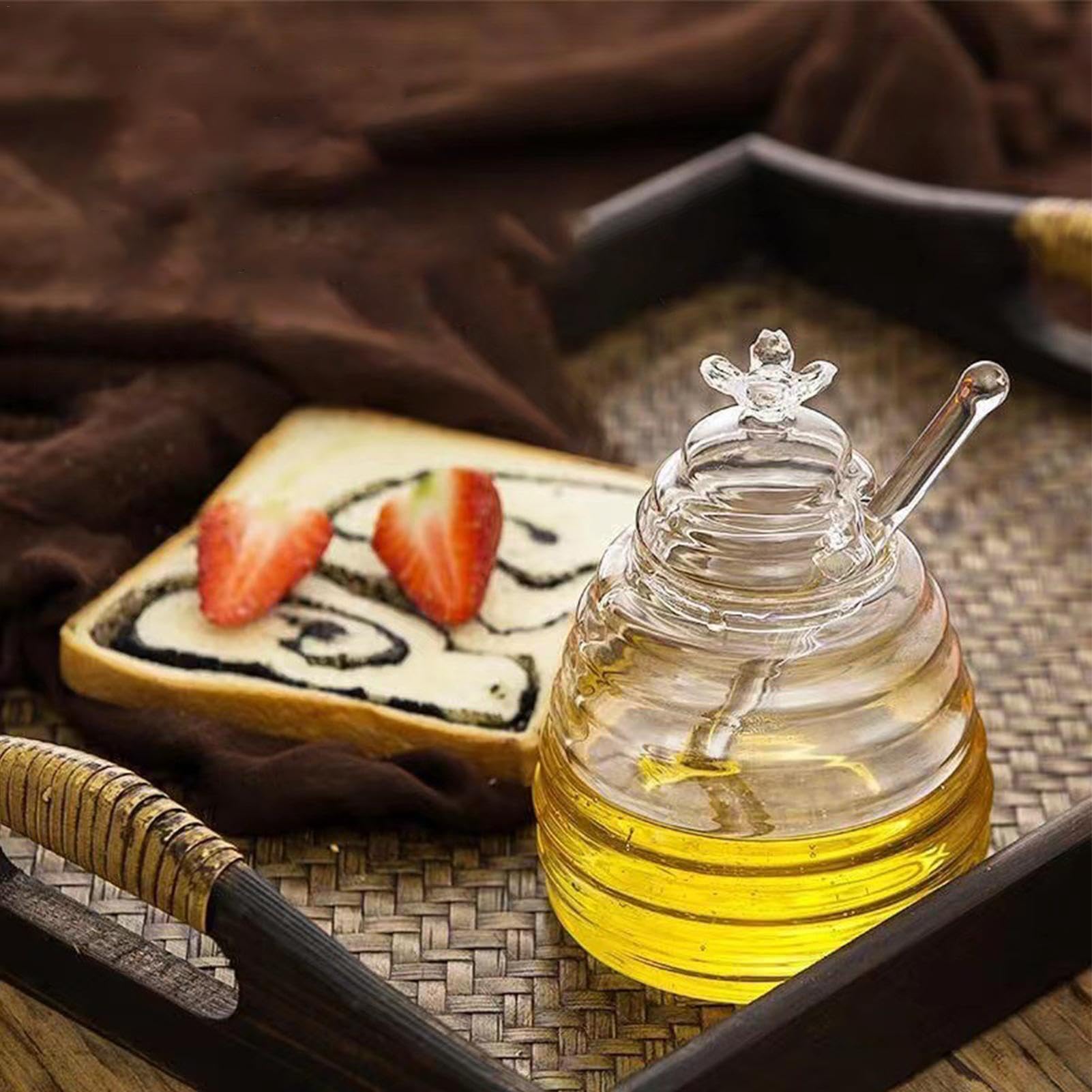 Barattolo Miele In Vetro Da 500ml Con Coperchio In Bambù E Cucchiaio - Dispenser Elegante Per Cucina - Foto 8