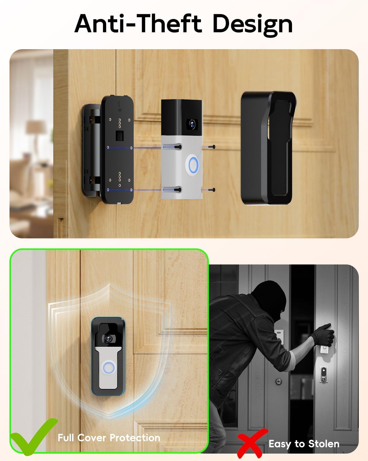 ZUMIMALL Anti-Theft Video Doorbell Mount, No-Drill Doorbell Mounting Bracket for Houses, Apartments, Businesses, Easy Installation, Suitable for Most Doorbells