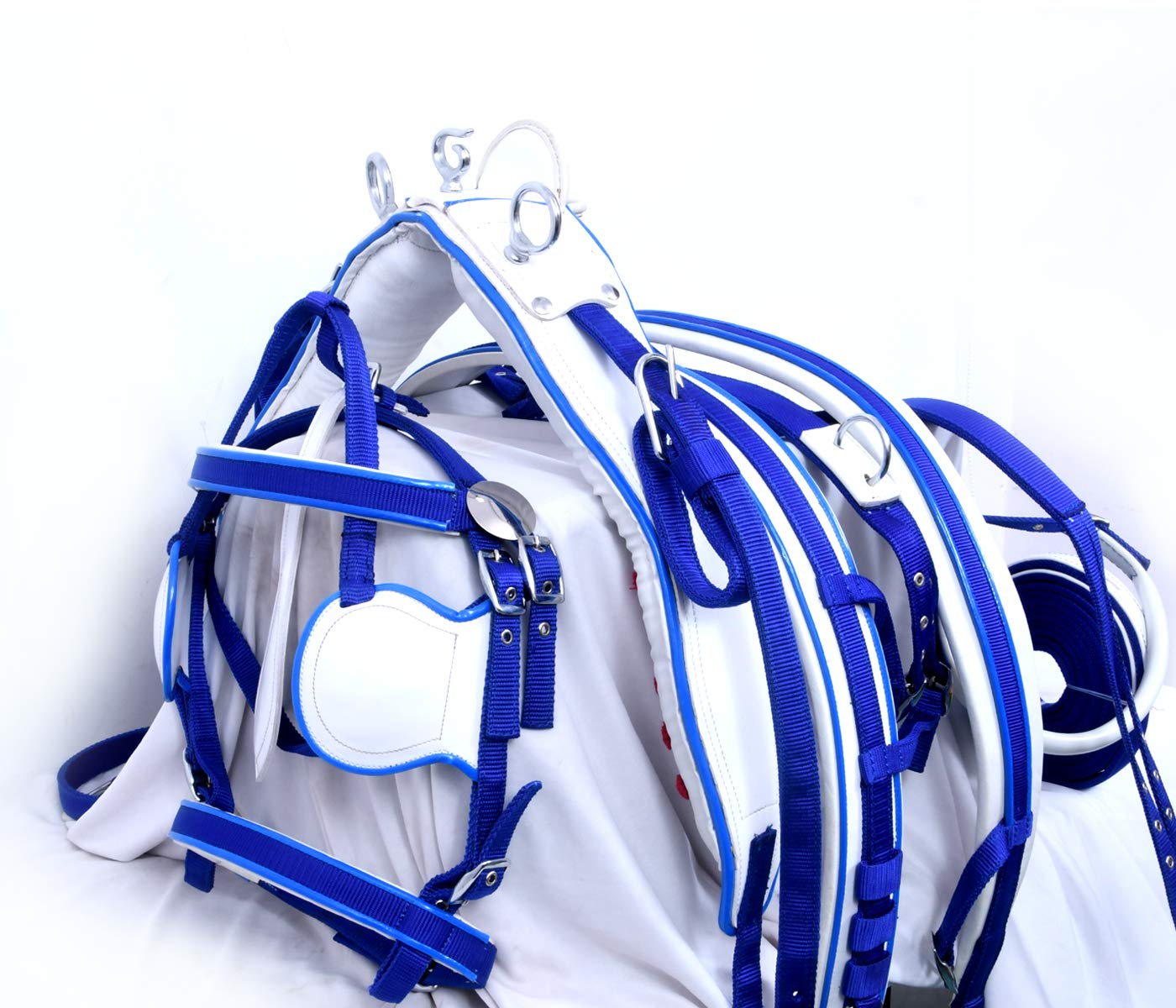 Aces Equine Nylon Webbing Cart Driving Harness Set Two Tone Blue White With Padding (FULL) — image 1