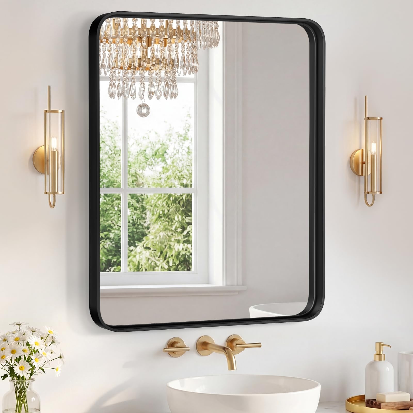 Sweetcrispy Bathroom Mirror 36x30 Inch, Vanity Mirror for Wall