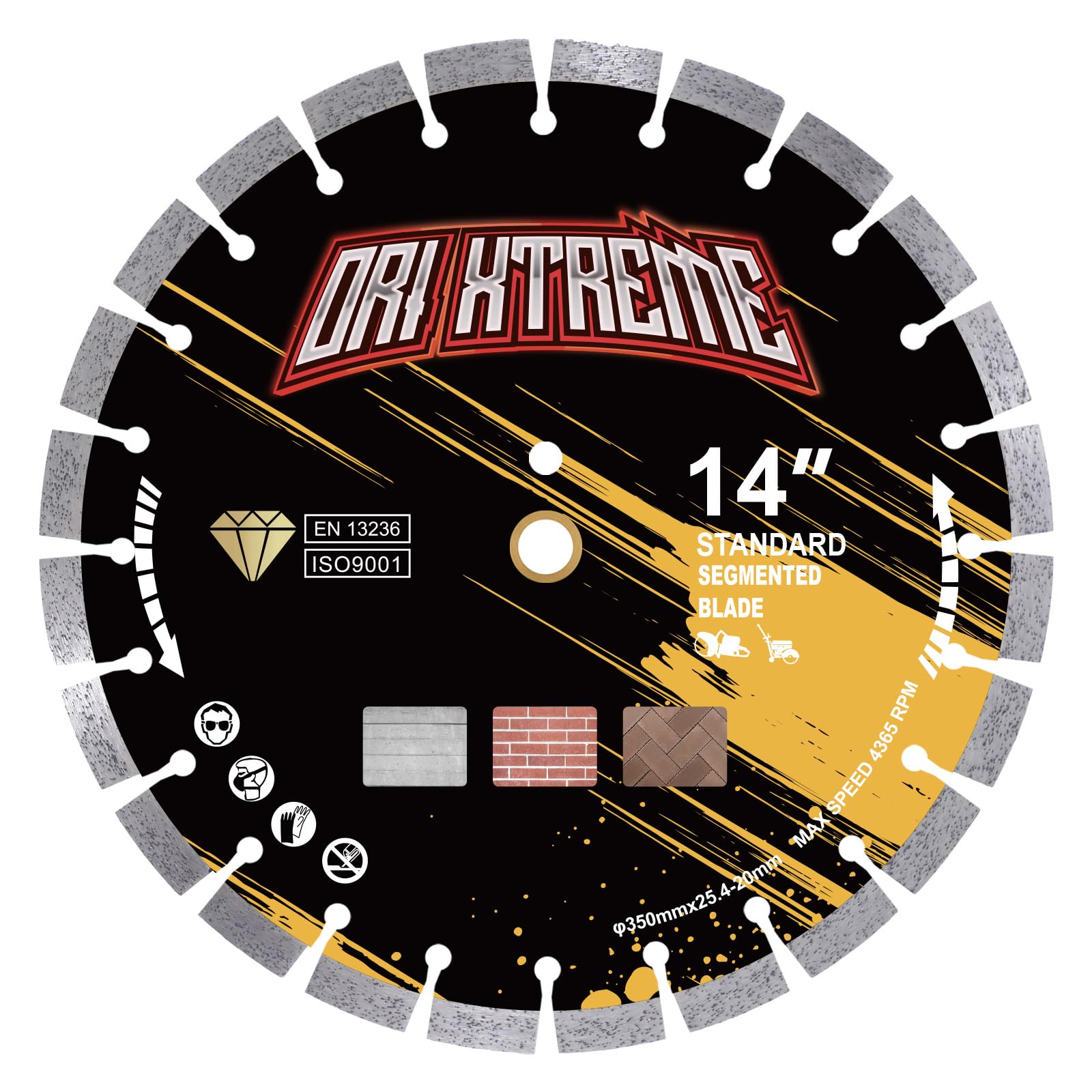 ORIXTREME 14 Inch Diamond Concrete Saw Blade, Segmented General Purpose Blade Dry/Wet Cutting Concrete,Masonry, Brick, Block,Paver 1"-20mm Arbor