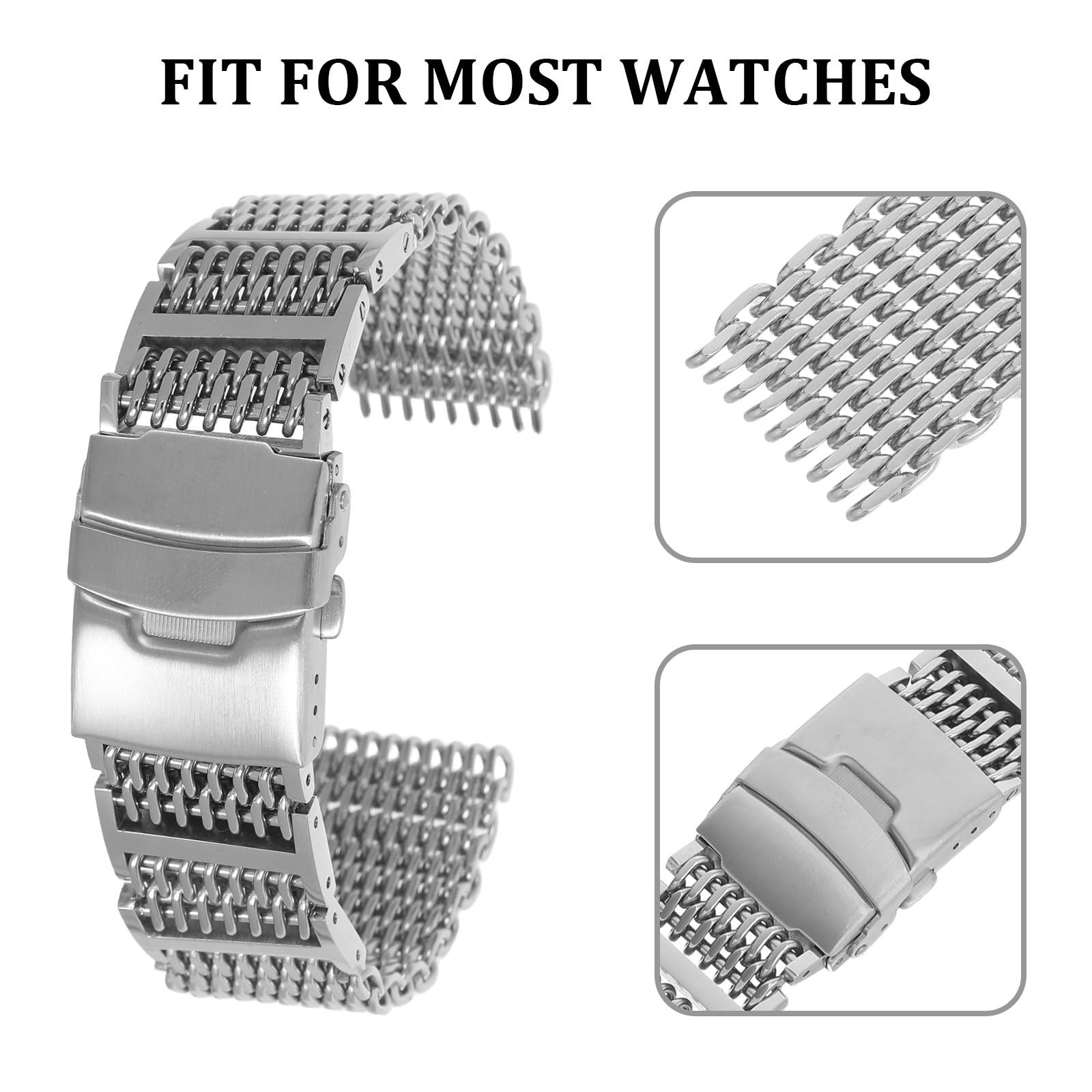 Cabilock Cinturino Shark Mesh 22mm in Acciaio Inossidabile Argento