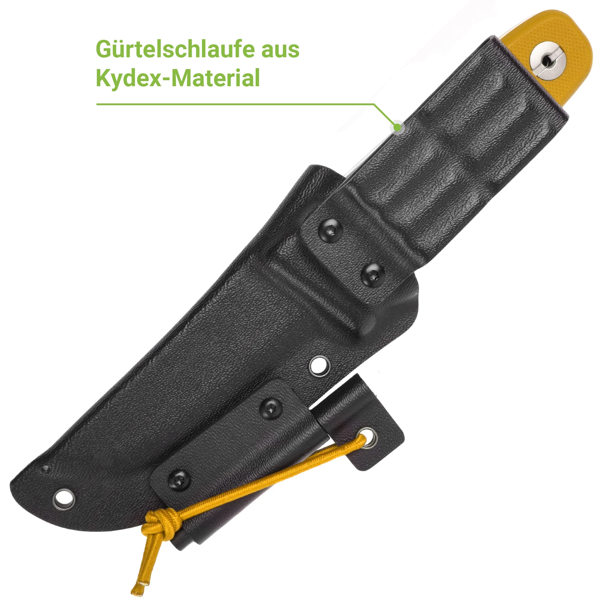 SCHNITZEL DU Outdoormesser für Kinder und Jugendliche ab 10 Jahren, Gelb | 8,5 cm Klinge aus rostfreiem 14C28N-Stahl, Kydex Scheide, Feuerstahl, Kindermesser, Schnitzmesser, Fahrtenmesser