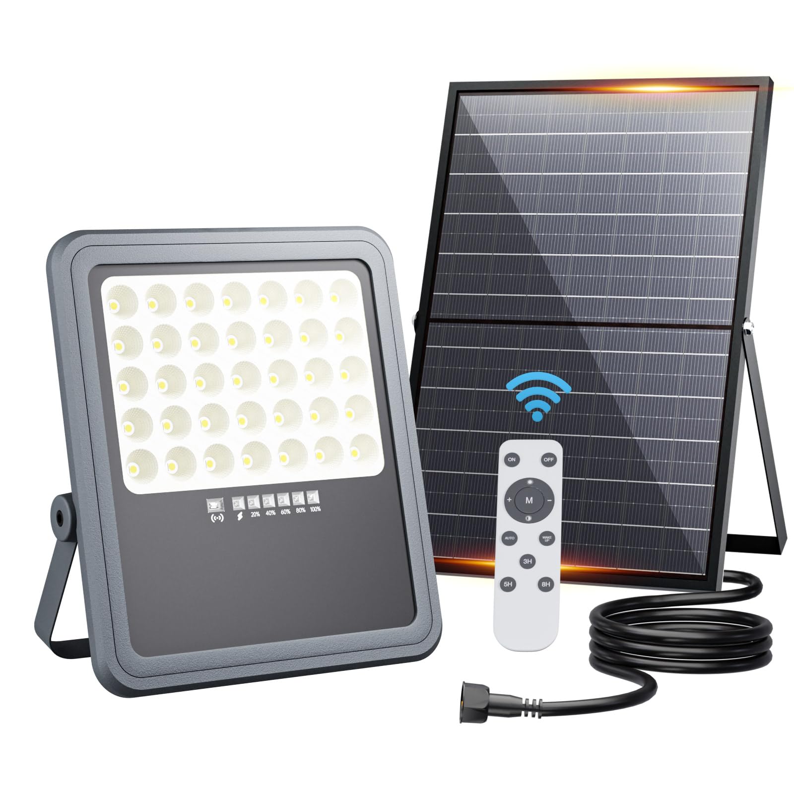 HOOLED Faretti solari a led da esterno, batteria di grande capacità da 15000 mAh, luci da esterno giardino solari IP65 impermeabile, 6500K, luci solari da esterno con telecomando (funzione timer)