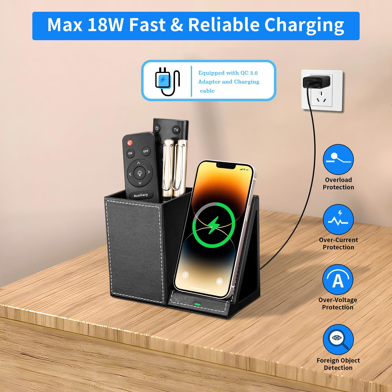 Organizer Scrivania Con Ricarica Wireless | Portapenne E Biglietti Da Visita | Design Moderno | Per Ufficio O Casa - Foto 9