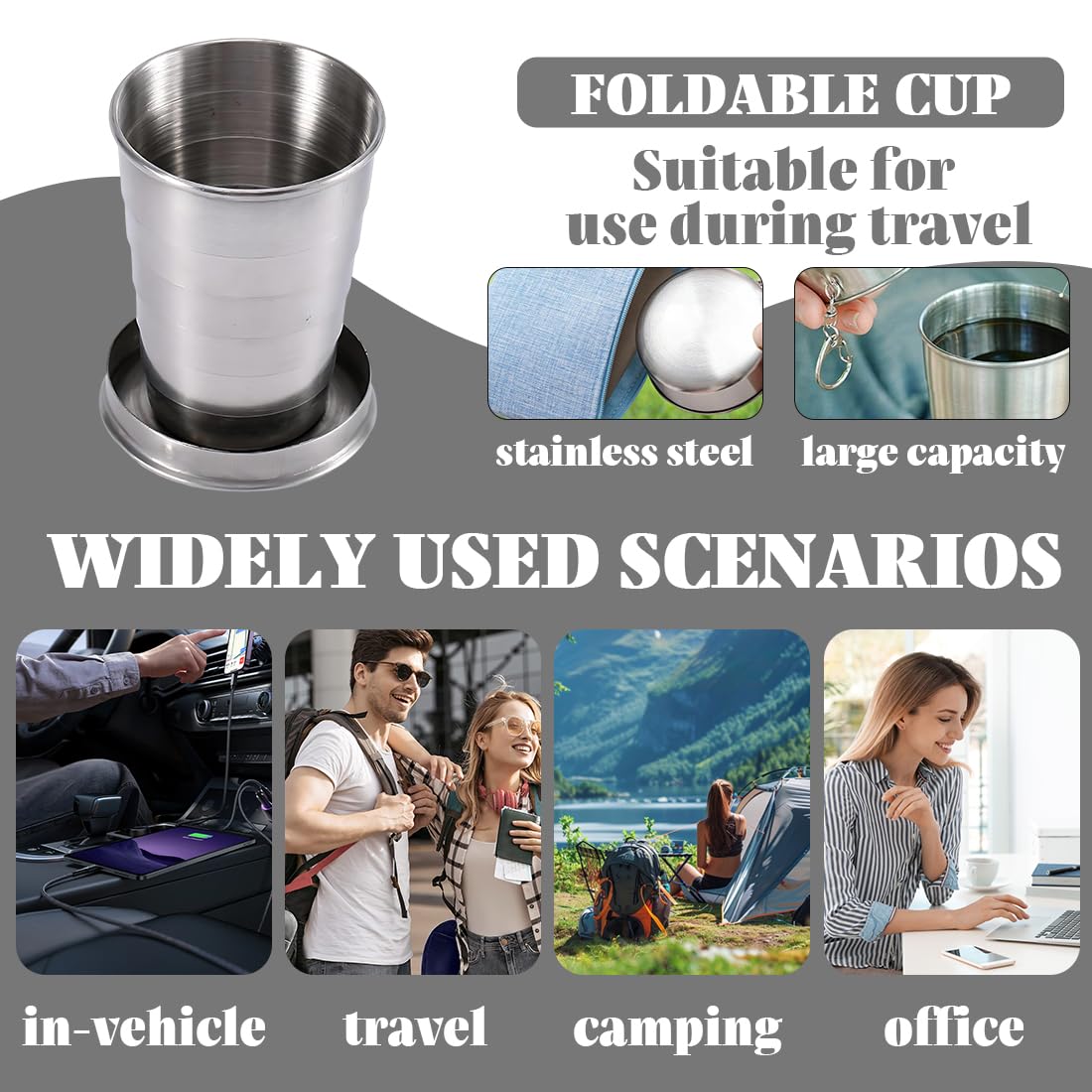 Tazza Pieghievole 75ml, Compatta E Portatile Con Portachiavi, Ideale Per Campeggio, Escursionismo, Alpinismo, Picnic E Attività All'aperto.