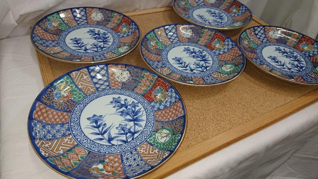 【未使用】有田焼　古伊万里　盛皿揃　金彩　祥瑞花丸紋 有田焼 古伊万里 盛皿揃 金彩 祥瑞花丸紋 大皿22cm 未使用】有田焼