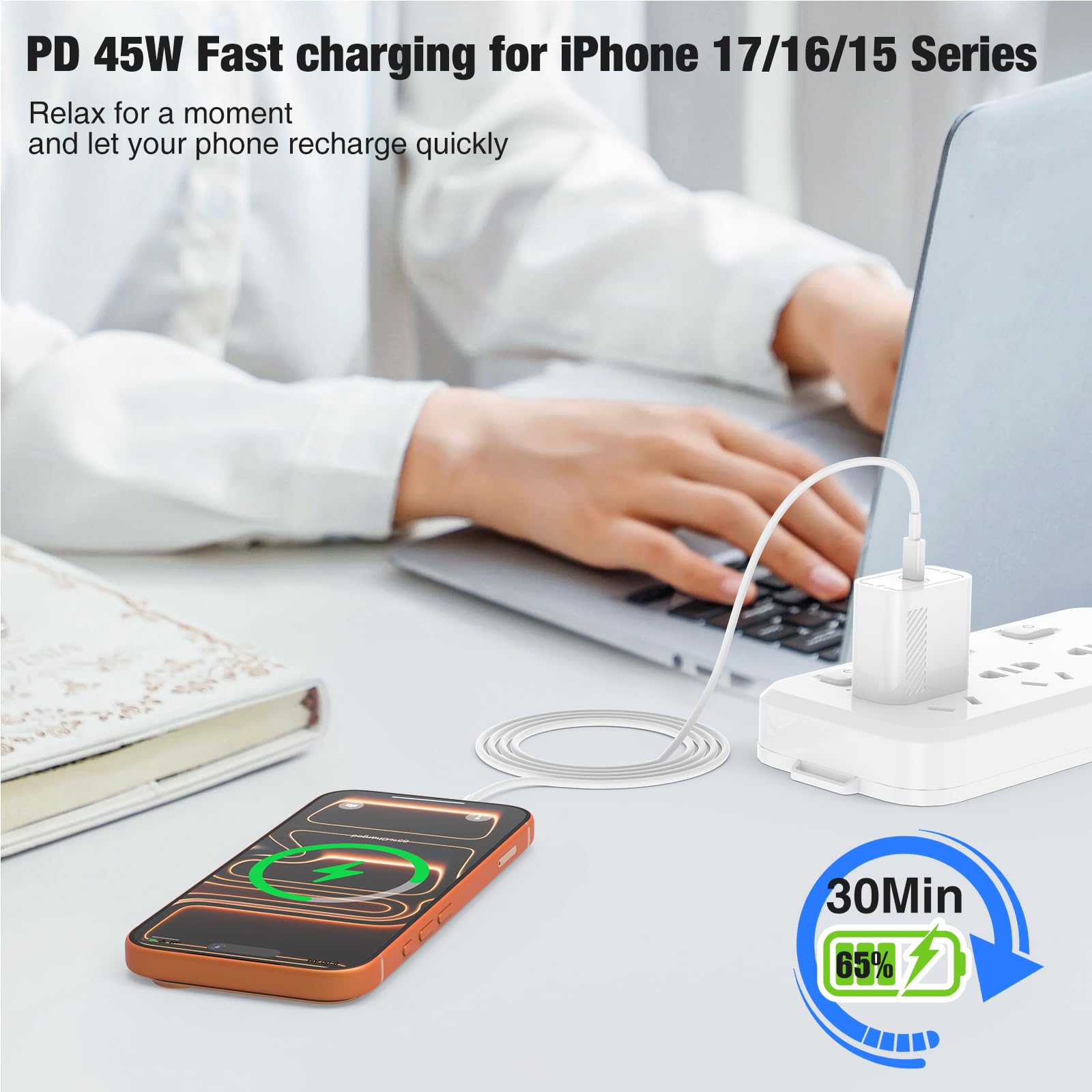 Cargador USB-C de 45 W para Cargador Samsung de Carga rápida, Bloque Tipo C y Cable USB C a USB C de 6 + 10 pies, Paquete de 2 para Galaxy S25 Ultra/S25 S24 S23 S22 S21 S20 Ultra/Plus, iPad Pro/Air