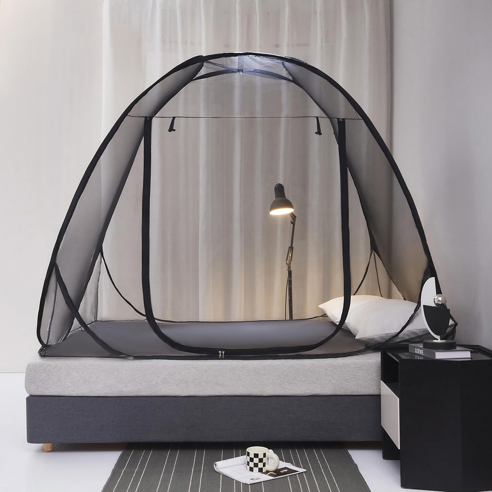 ZIQINPSQ Pop Up Mosquito Net for Small Double Bed, Foldable Bed Canopy with Breathable Mesh, Instant Setup Sleep Protection Net for Travel Home, Size 120x200cm, Black