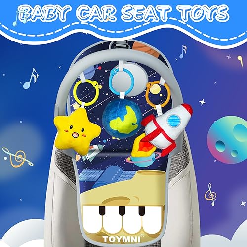 Miniatura 9 de Juguetes de asiento de automóvil para bebés de 6 meses en adelante, juguetes de asiento de automóvil con piano de pedal musical, espejo de bebé y