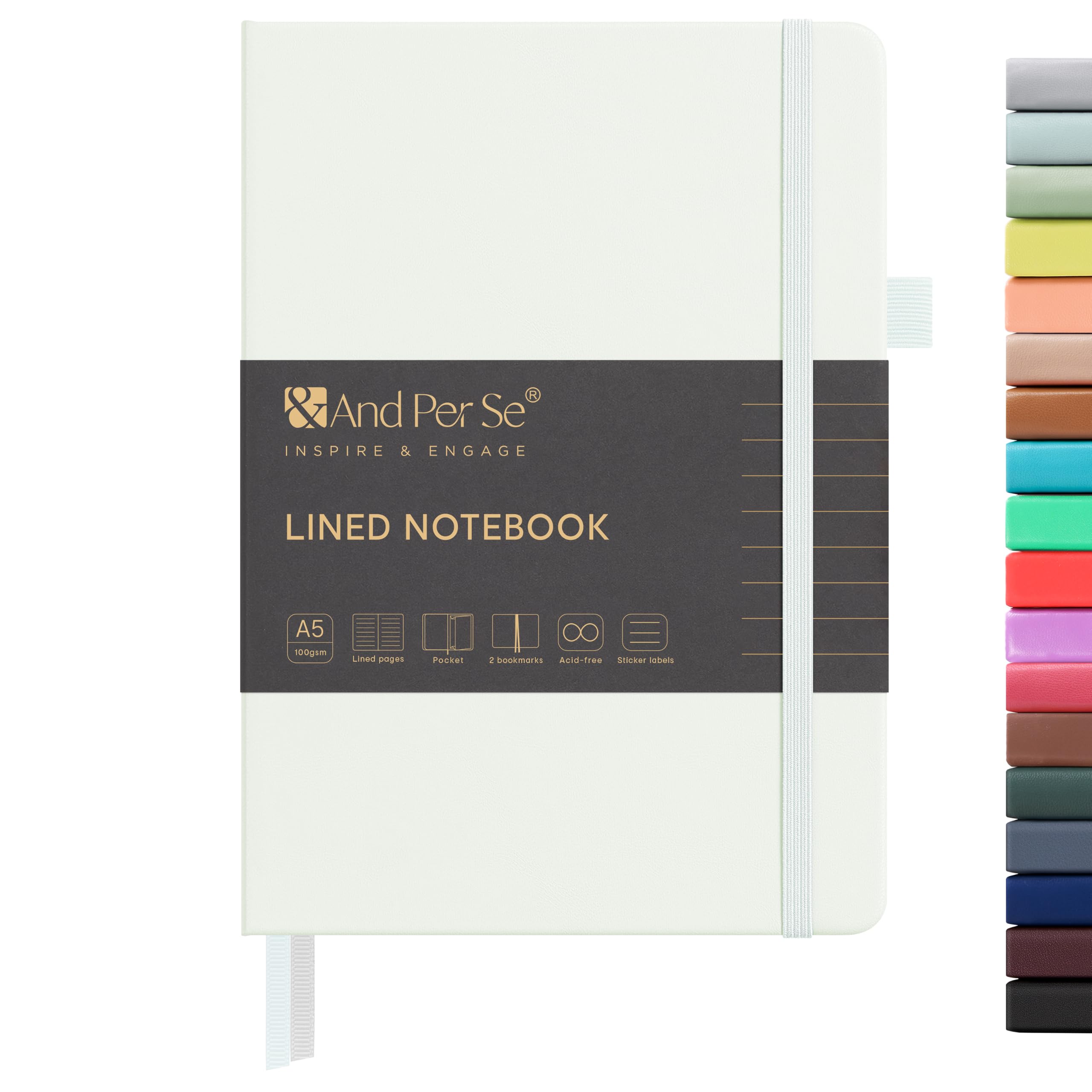 &And Per Se Lined Journal Notebook, 160 Pages, A5 5.7 x 8 inches College Ruled Thick Paper Notebook Journals for Writing, Hardcover Notebooks for Women Men Office School (1 Pack, White) — image 1