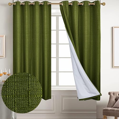 Miniatura 71 de Diraysid Cortinas 100% opacas de lino blanco para dormitorio, con ojales, aislamiento térmico, cortinas de oscurecimiento de habitación (2 paneles,