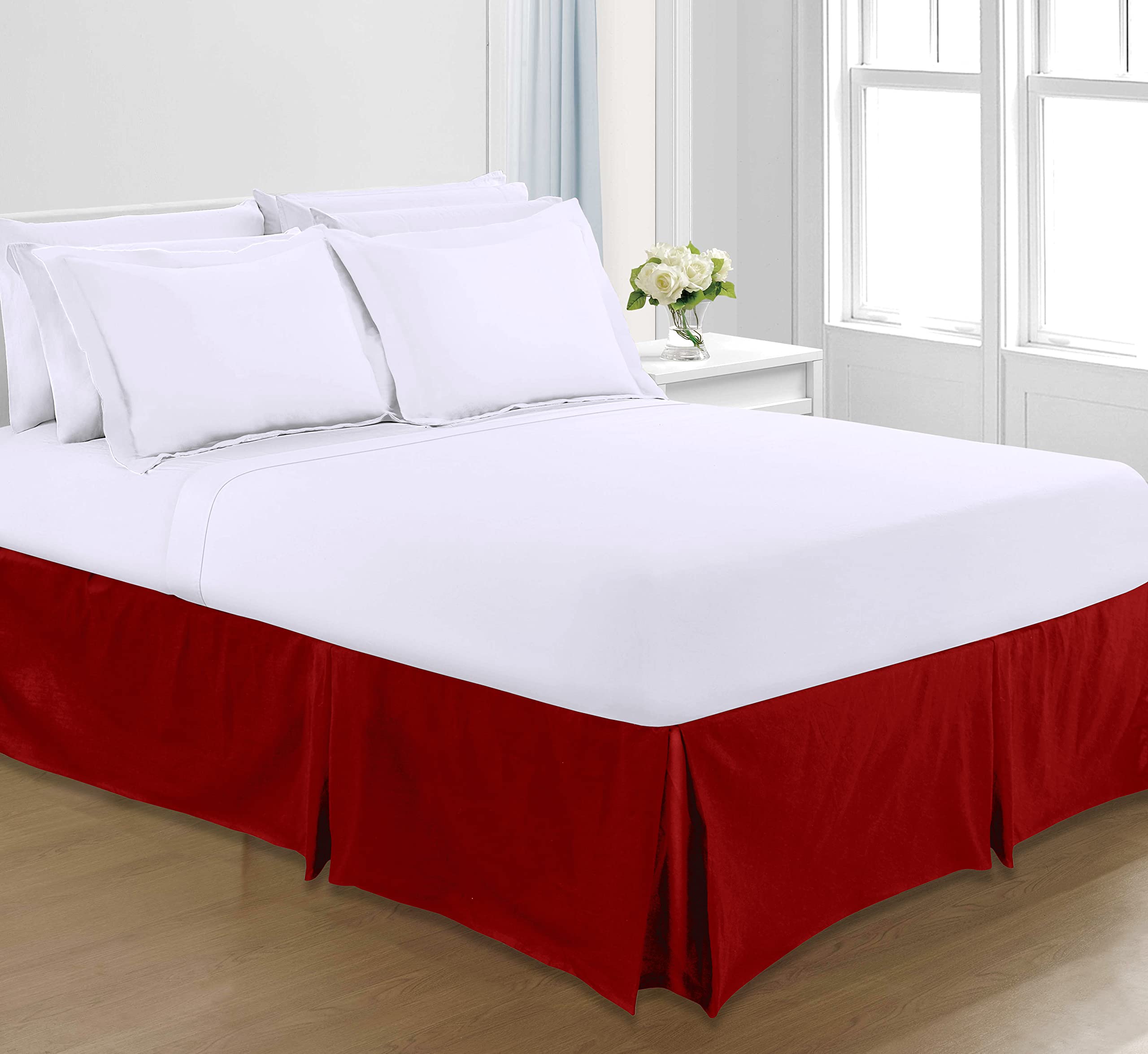 Sapphire Collection PLAIN DYED POLY COTTON PLEATED PLATFORM BASE VALANCE SHEETS (King, Red)