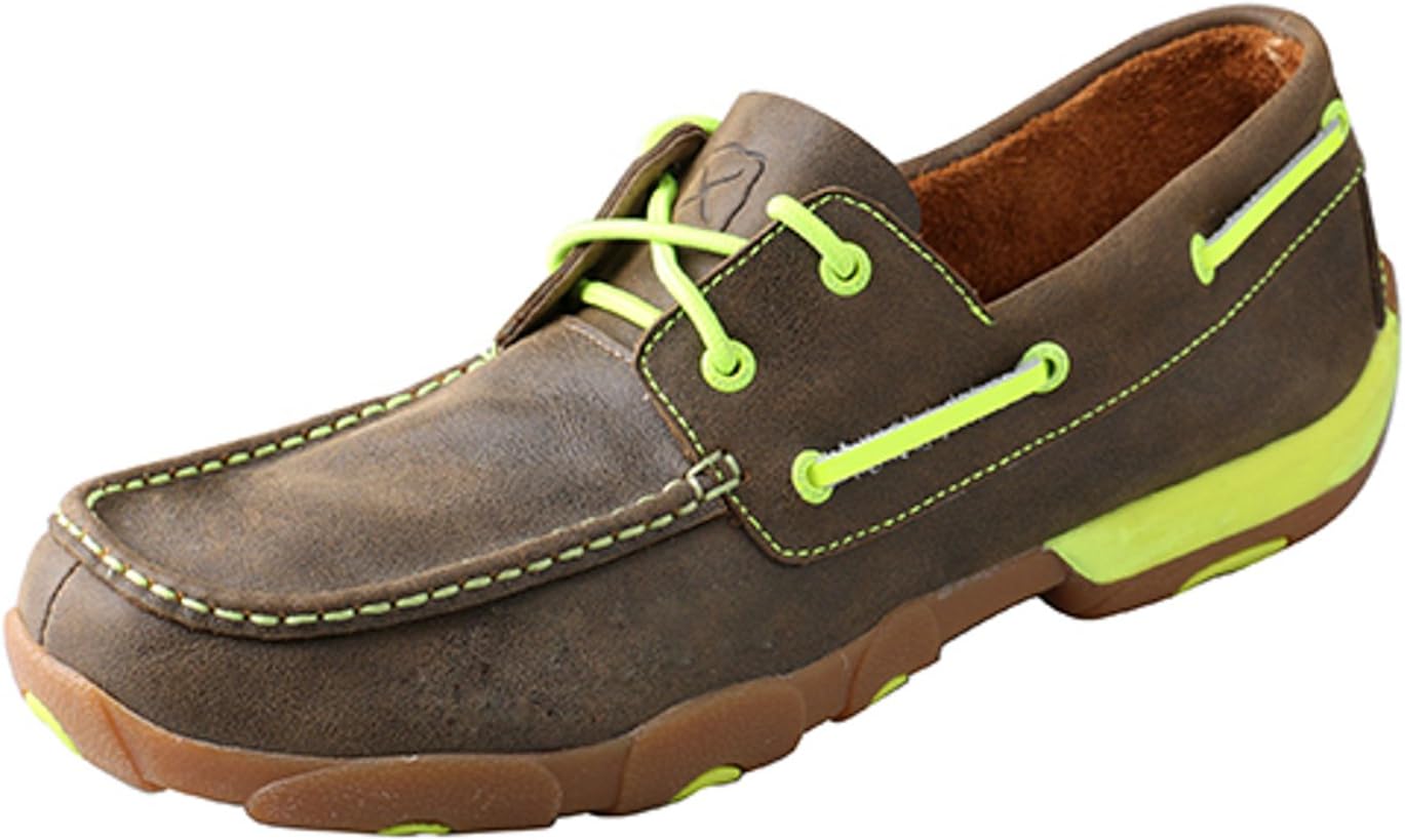 Twisted X Men's Leather Handcrafted Bomber/Yellow Driving Mocs, 12 M