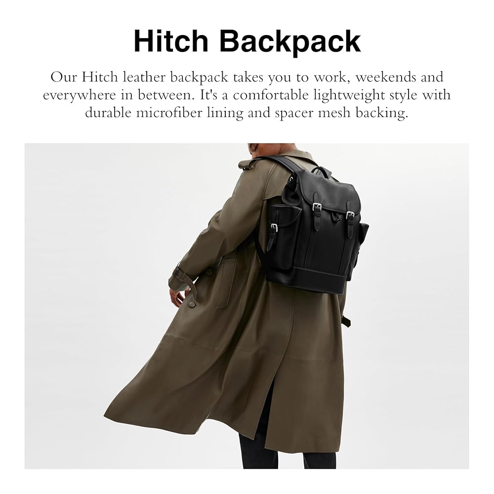 Coach ブラック バックパック Amazon.com: COACH Men's Hitch Backpack in Natural Full-Grain