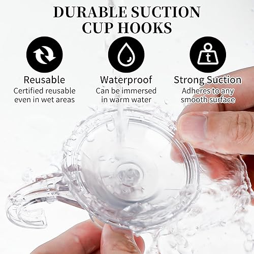 Miniatura 3 de Ganchos transparentes con ventosa, paquete de 2 ganchos de plástico resistentes al agua, extraíbles para cocina, baño, ducha, ventana, puerta de