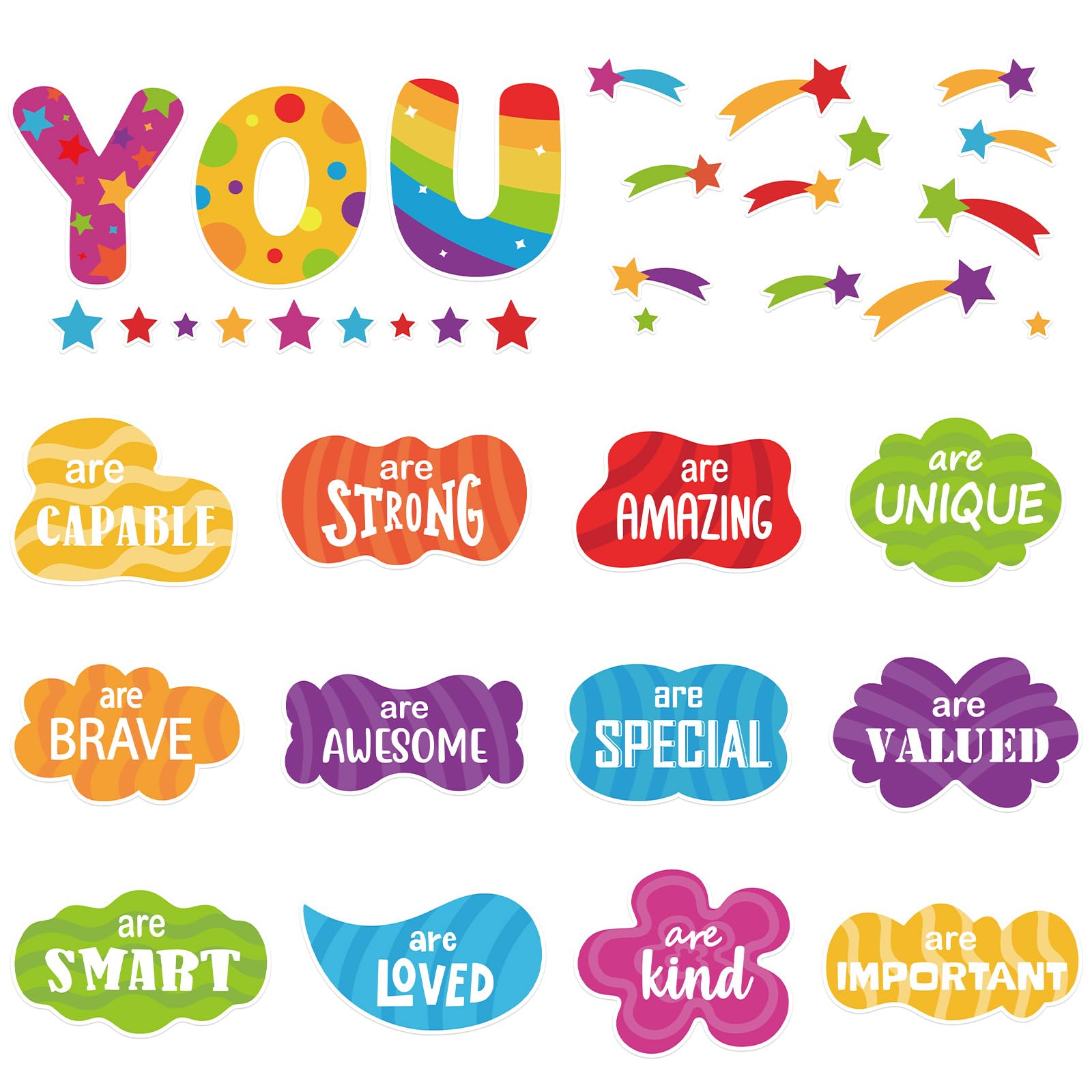 COCHIE Motivational Inspirational Bulletin Board Decorations Set, 37PCS Positive Saying Classroom Must Have, Affirmation Station Paper Cutout Classroom Decor Posters for Wall Door Window (Colorful)