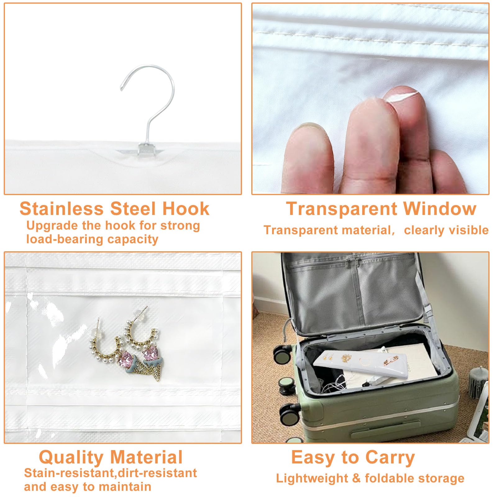Organizador de joyas colgante, 82 bolsillos, organizador colgante de joyas de doble cara para aretes, collares, pulseras, accesorios de ventana de PVC transparente para armario, puerta, pared