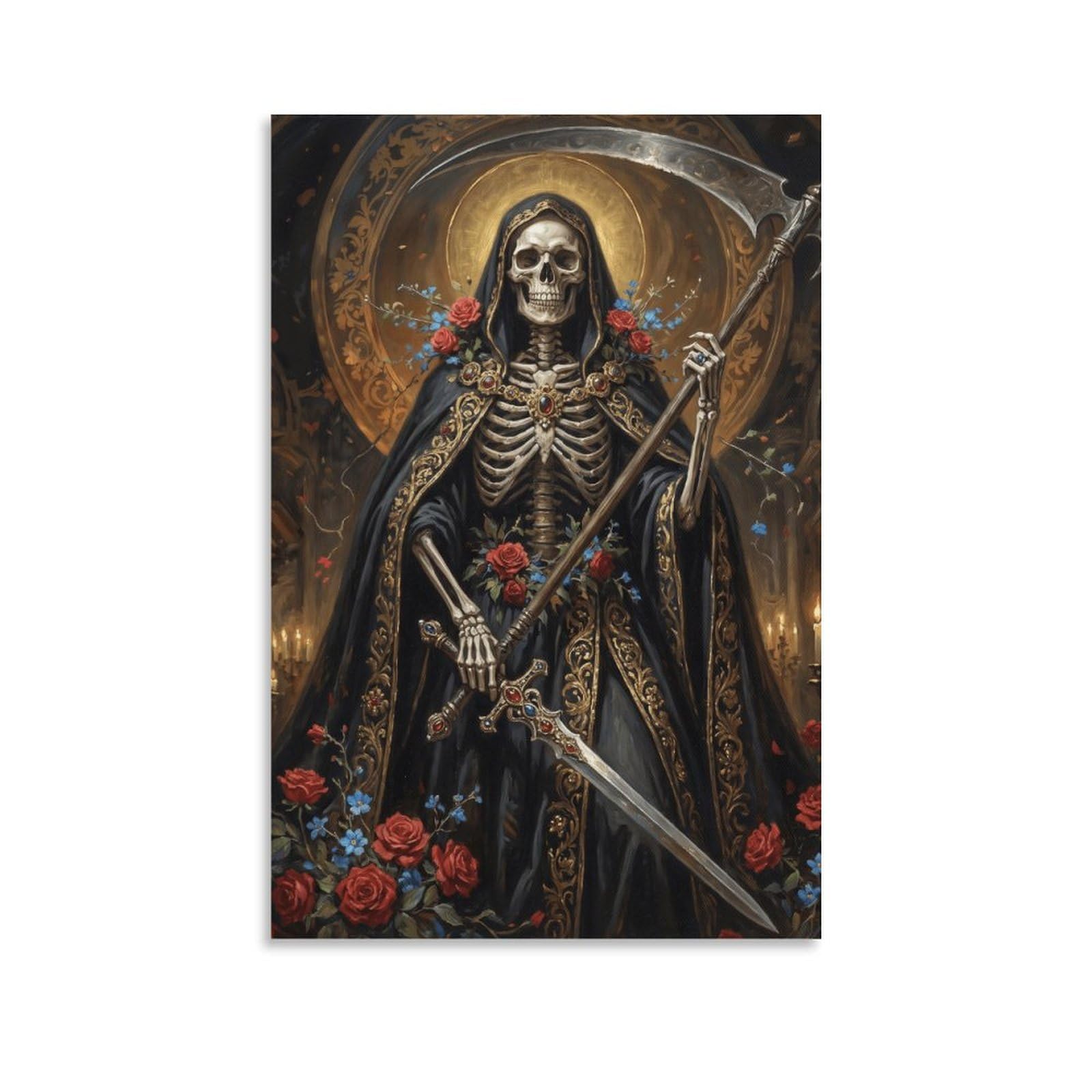 W7C8U2X3 Grim Reaper Rose Cathedral Canvas Wall Art, Gothic Fantasy