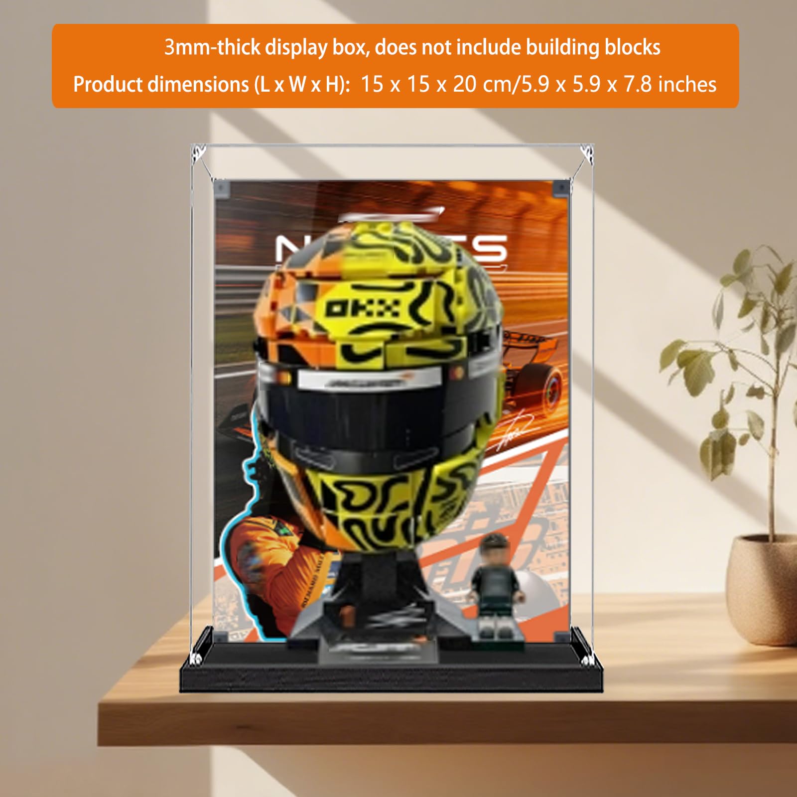 Vetrina in acrilico appositamente realizzata per Lego 43023 Team Helmet Building Set, scatola antipolvere, solo vetrina, scatola di visualizzazione compatibile con Lego 43023 (spray posteriore + base
