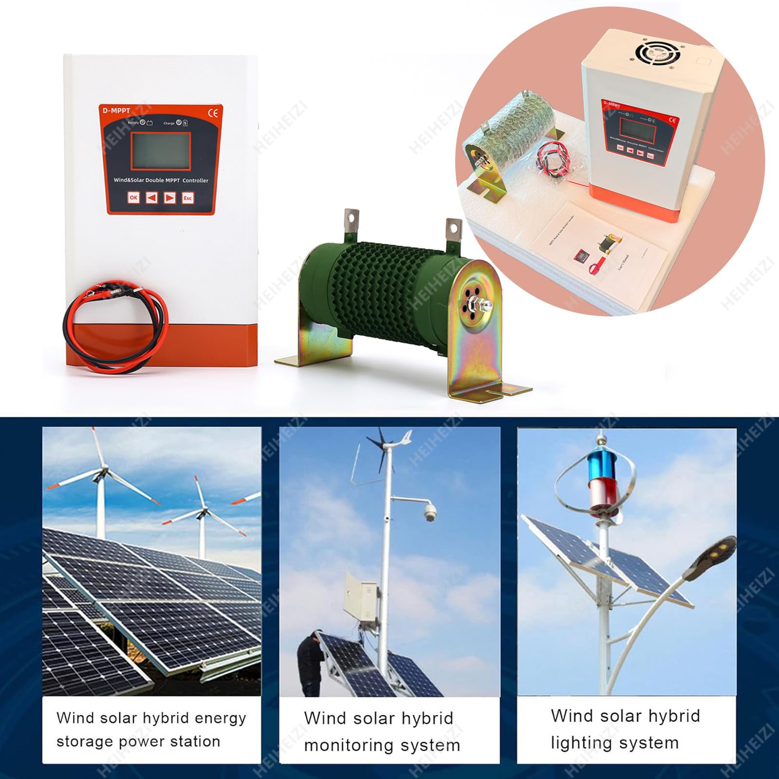 Kontroler Hybrydowych Systemów Wiatrowo-Słonecznych,Hybrydowy Kontroler ładowania MPPT Wiatrowo-Słonecznego,Automatyczna 12V/24V/48V,z Bluetooth(Wiatr<8000W,Energia Słoneczna<4000W),24V/48V Auto