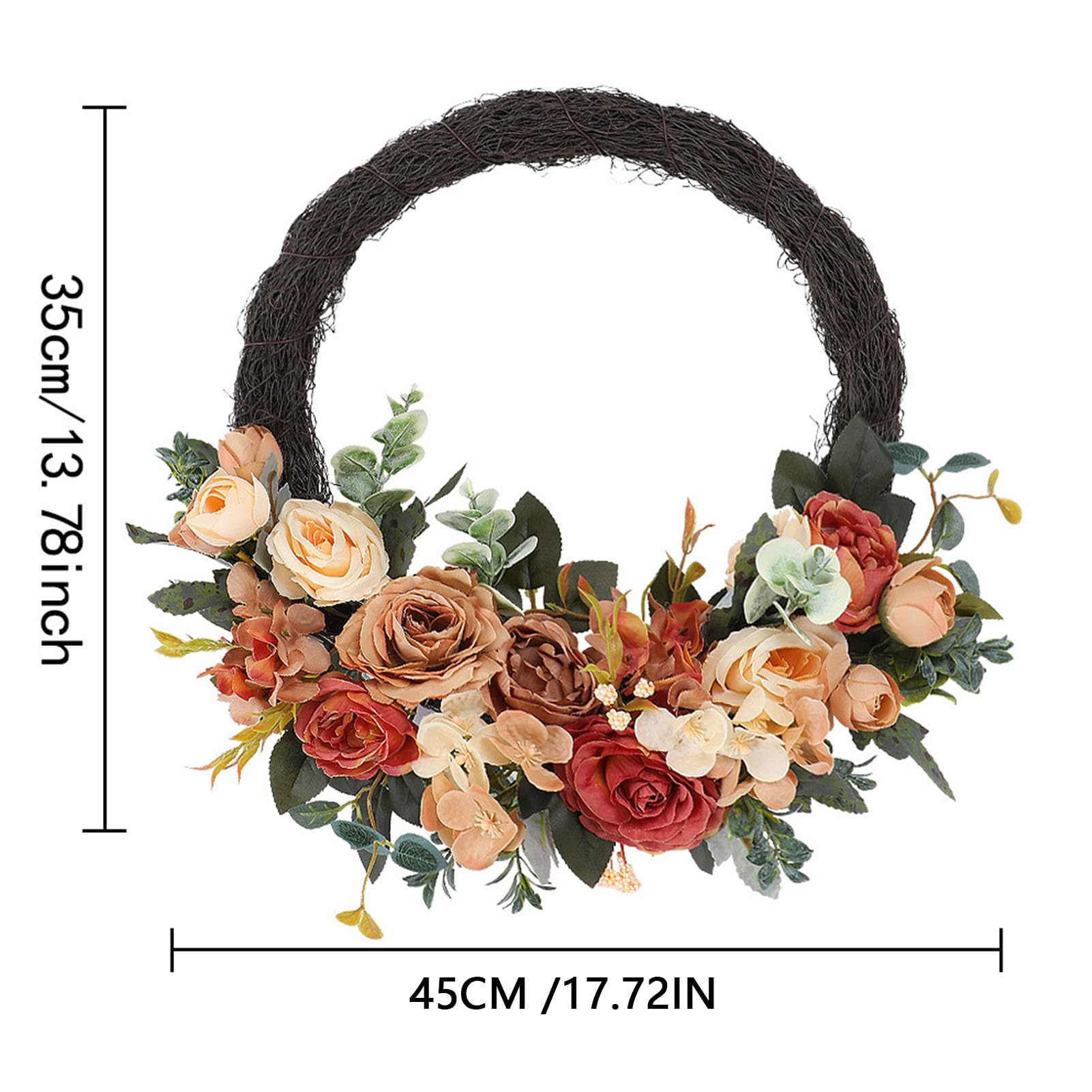 RIZGHWOY Ghirlanda di Fiori Artificiali, con Realistica Composizione Floreale di Rose di Seta Decorazione Rustica da Appendere Alla Porta Primaverile Estiva per il Matrimonio (Ghirlanda di rose