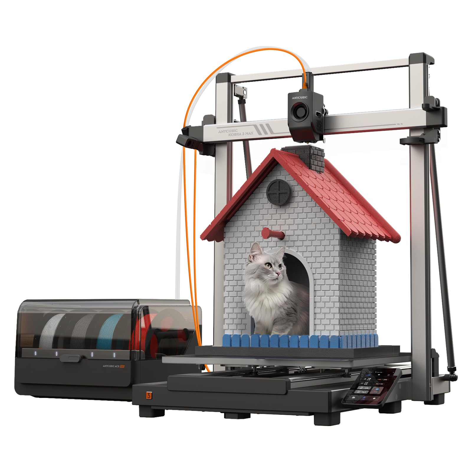Anycubic Kobra 3 Max Combo 3D-Drucker Mehrfarbig mit 0,4mm Düse, 420x420x500mm Druckgröße, 600 mm/s Schnelles Drucken, Trocknung Filament während des Drucks, Stabilere Konstruktion