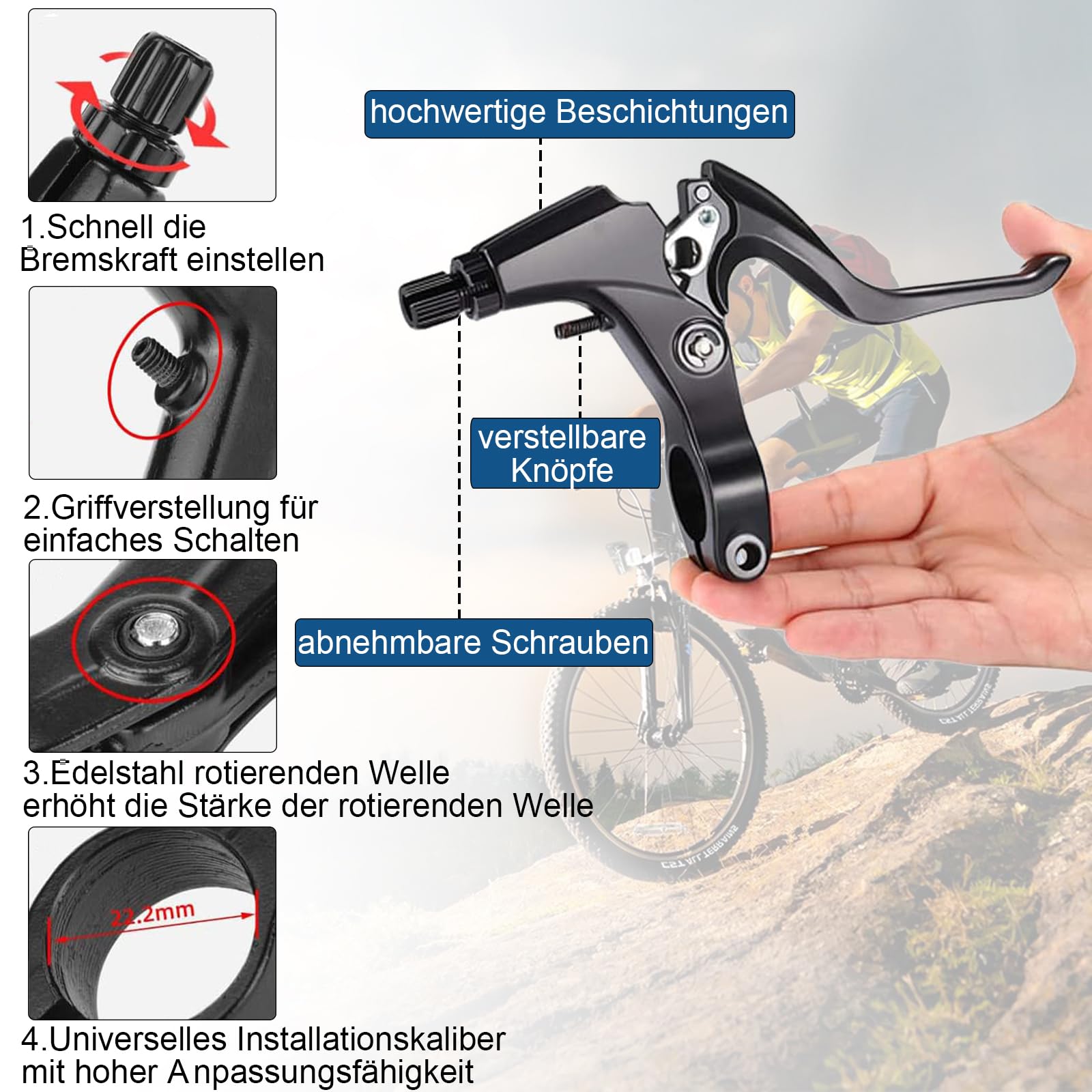 Komplettes Universal Fahrrad Bremsen Set, Vordere und Hintere MTB Bremse, innere und äußere Bremsseile und Bremshebel Kit für Mountainbikes und Rennräder (schwarz)
