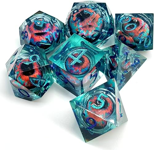 Miniatura 1 de Sage's Portal Jiggling Eye - Juego de dados poliédricos DND de resina de borde afilado de 7 piezas (Eye of The Wild Beholder)