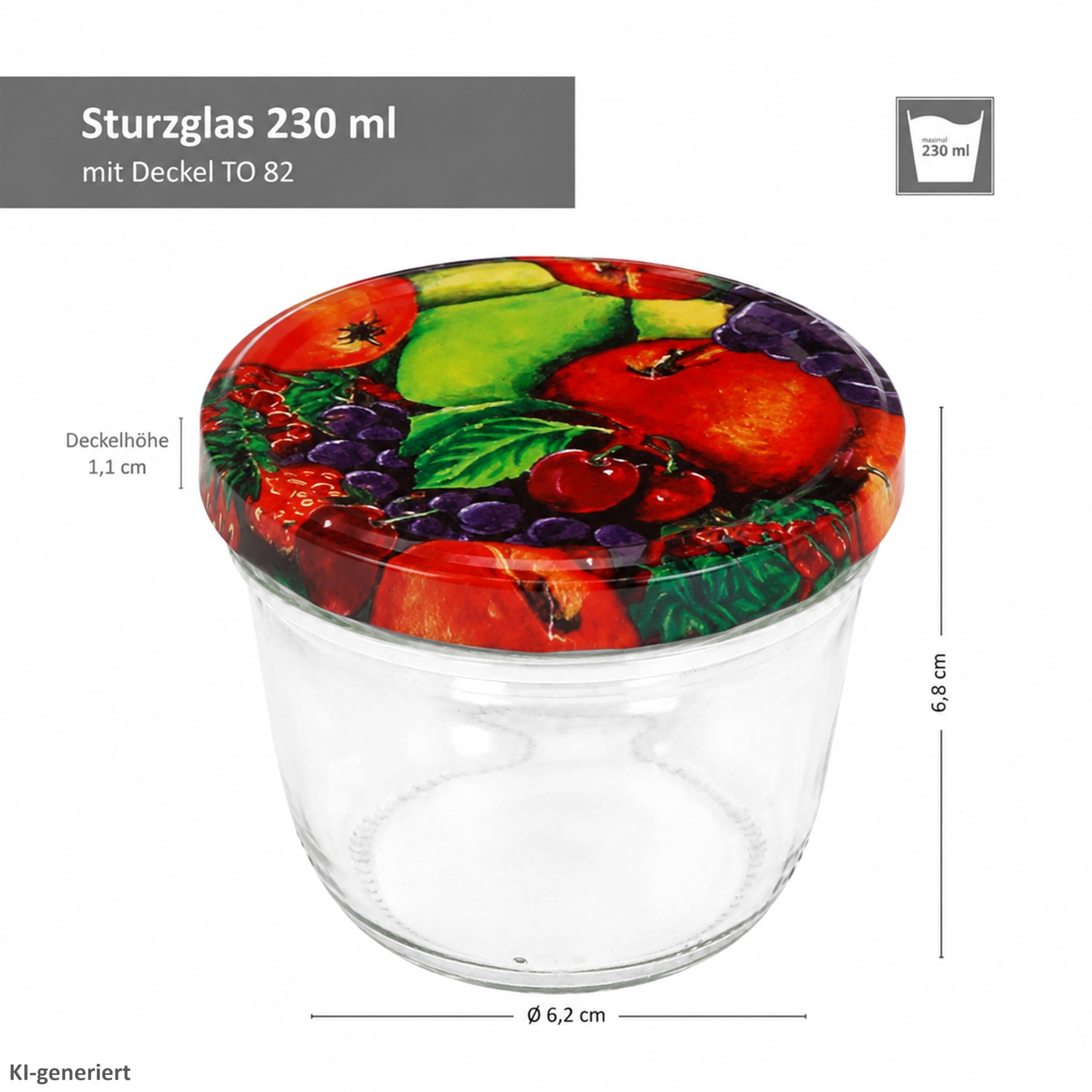 MamboCat 100er Set Sturzglas 230 ml Marmeladenglas Einmachglas Einweckglas To 82 Obst Dekor Deckel incl. Diamant-Zucker Gelierzauber Rezeptheft