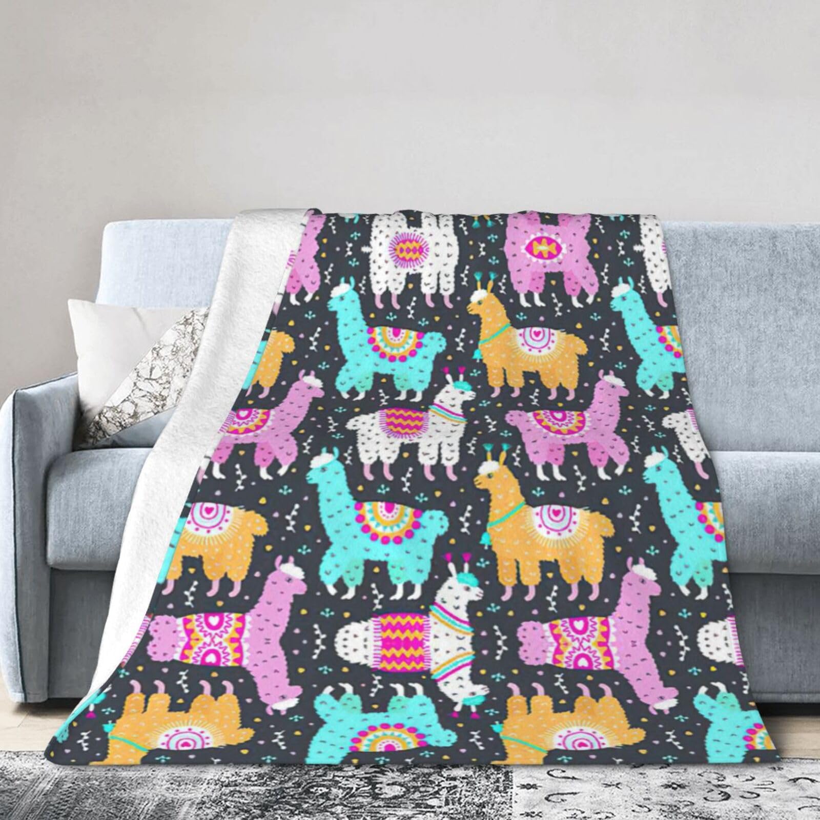 Uusnwaa Soft Cosy Fleece Warm Throw Indian Alpaca Print Blanket