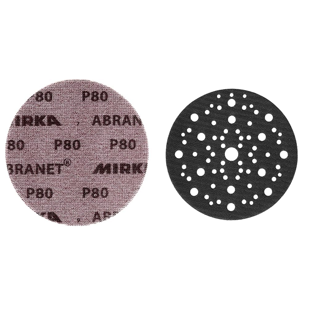 MIRKA Abranet Disques abrasifs filet Ø 150 mm autoagrippant - Grain P80-50 pcs & Support de protection Ø 150mm 67 trous, 1 pièce, pour protéger les plateaux de ponçage