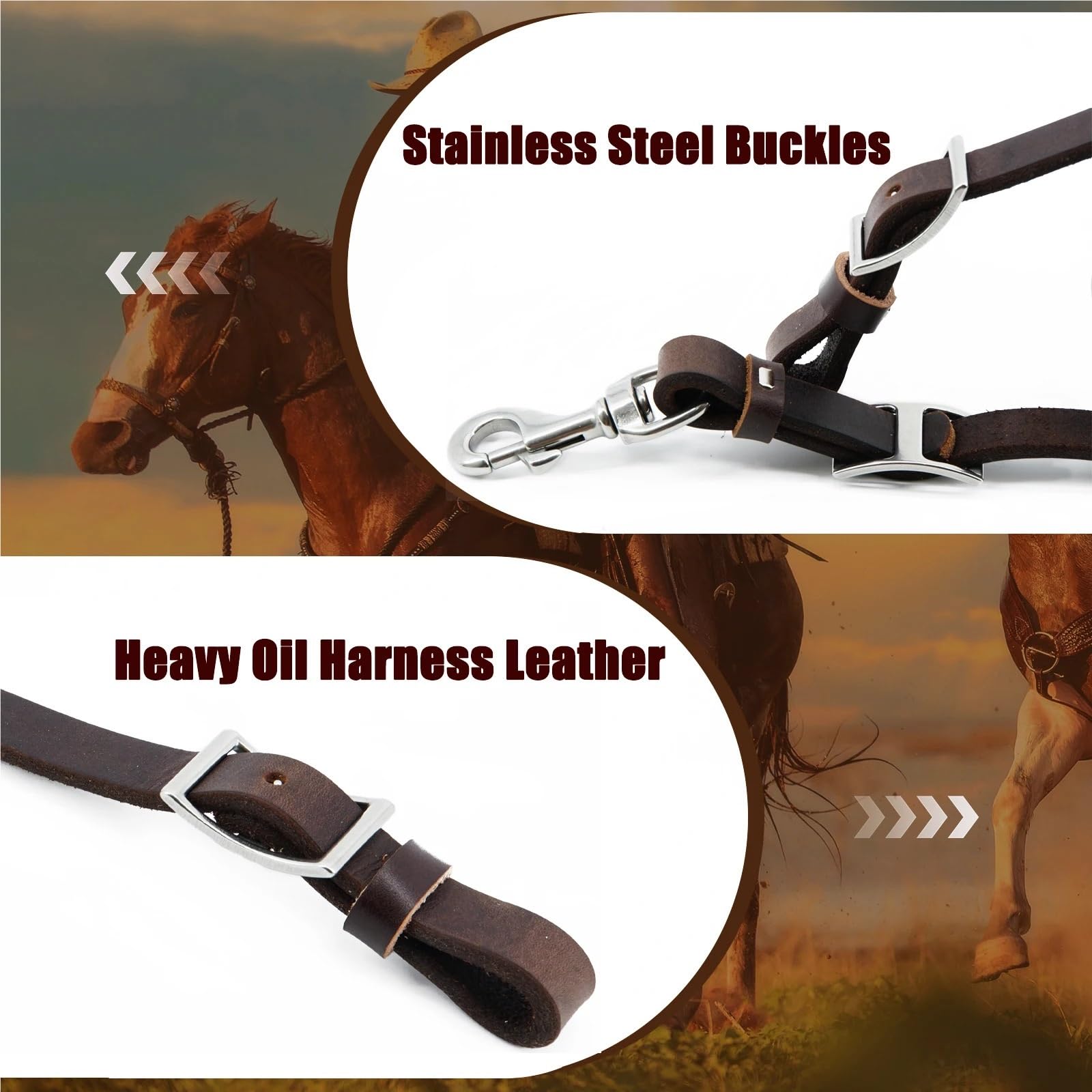 Arnés Pesado engrasado Ecuestre, rienda de Cuerda Hecha con arnés de Cuero y Acero Inoxidable para Caballos(Dark Brown)