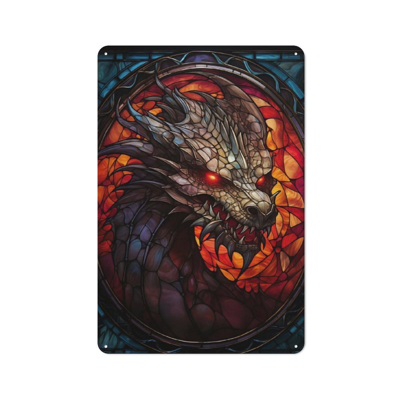 Junmoney Stained Glass Dragon Wall Rustic Vintage Metal Sign 30X20cm Featuring Home Bar Decor For Cafe, Pub, Workshop Or Home Bar