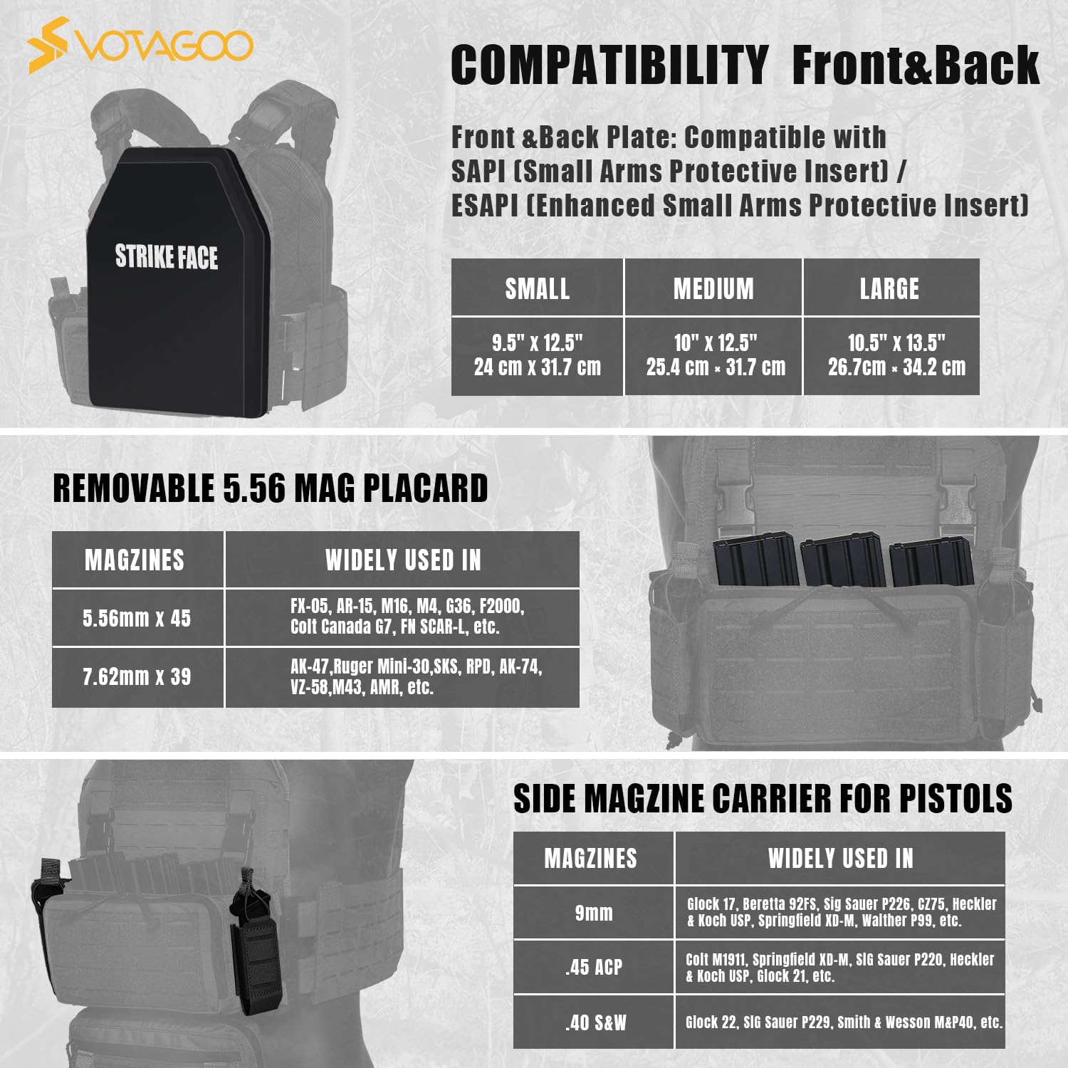 VOTAGOO GEAR 500D Schnellverschluss Modularer Plattenträger Herren Trainingsweste mit Fallbeutel, verstellbare Trainingsweste für Outdoor