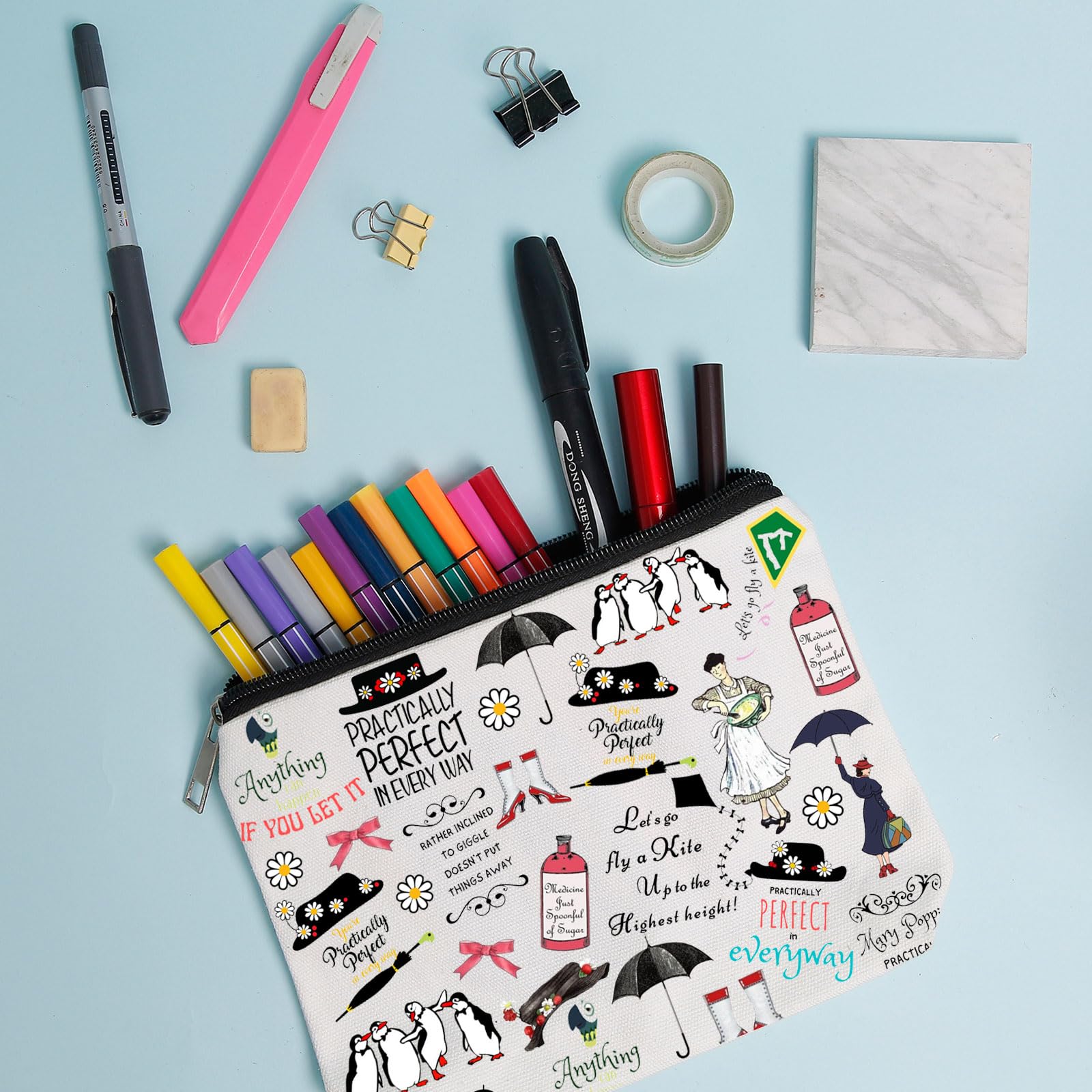 WZJHCL Mary Makeup Pouch - Quotes Cosmetic Bag Musical Storage Pouch Bag Poppins Umbrella Gift (Mary)