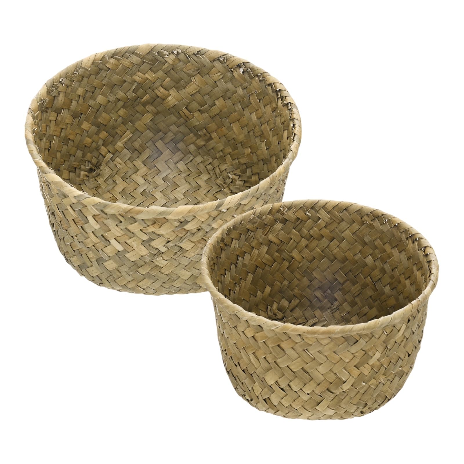 M METERXITY 2-Pack Natural Seagrass Woven Storage Basket, Small Round Storage Seaweed Woven Sundries Baskets for Fruit/Kitchen/Desktop/Household Organization [Straw Color, 2 Size,