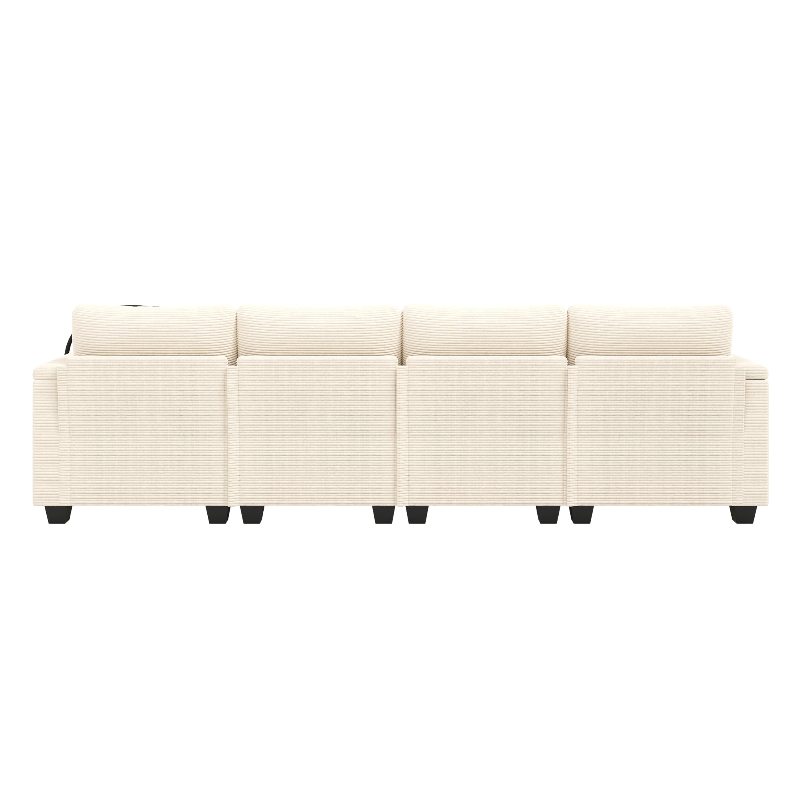 Zestaw wypoczynkowy w kształcie litery U z funkcją spania, modułowa sofa ze sztruksu, sofa narożna z uchwytem na telefon komórkowy, port ładowania USB, idealny do salonu, sypialni, beżowy