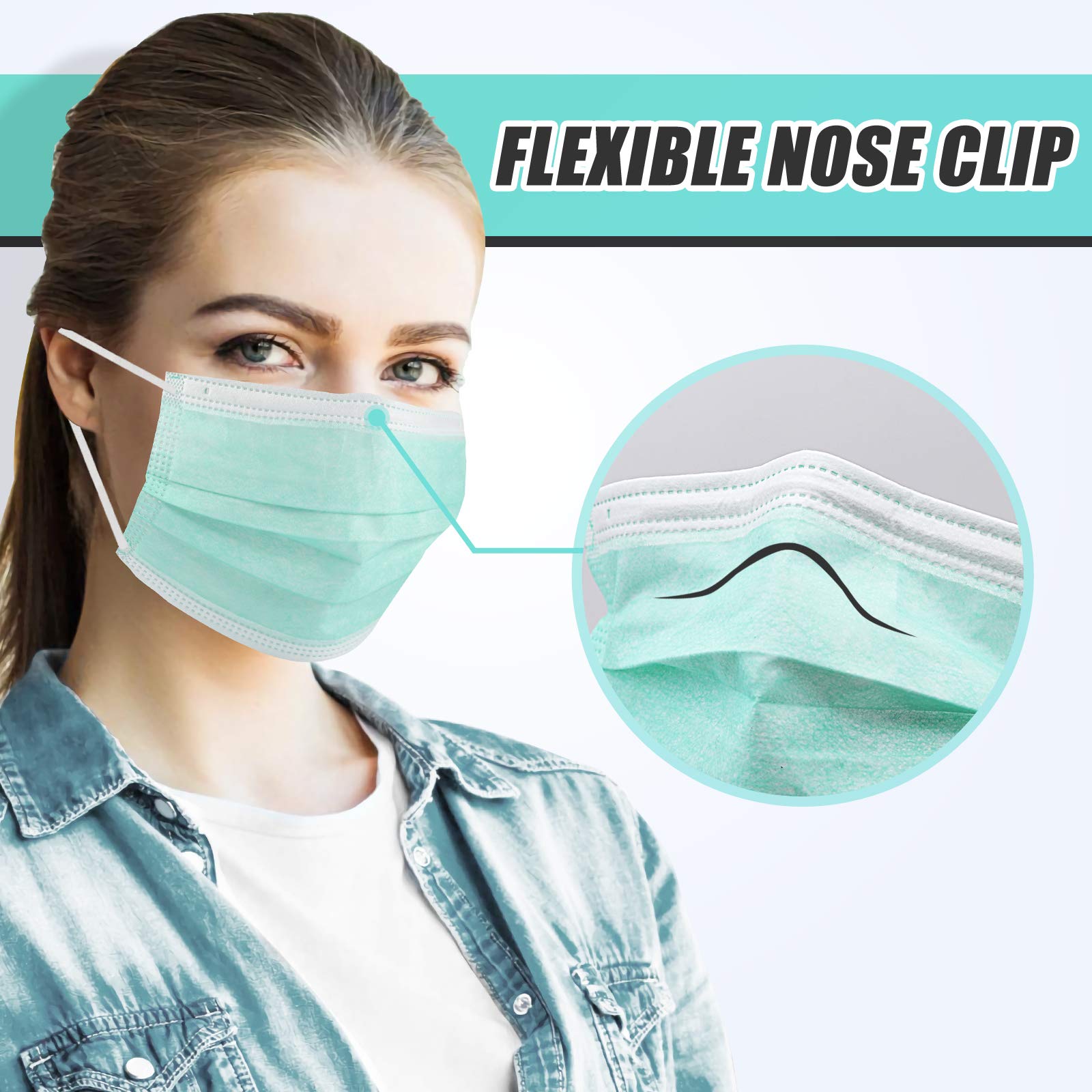 Medical 50 Pcs Disposable Face Mask 3 Layer Protective Masks Green