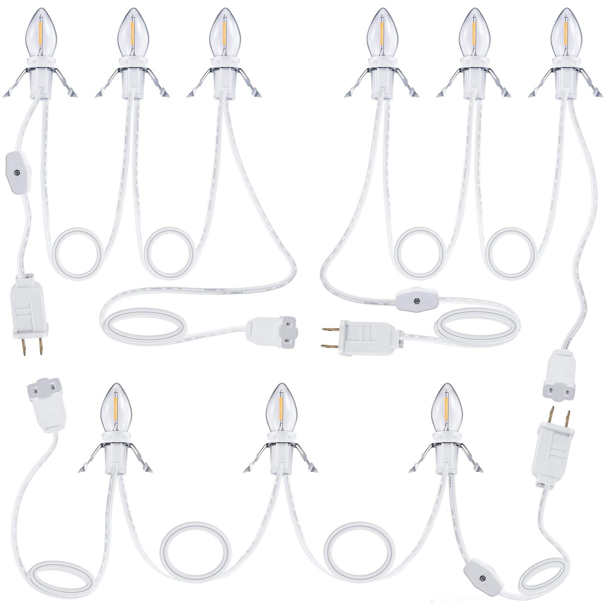 Meonum Accessory Cord with 3 LED Light Bulbs, 8.2 Ft Indoor Blow Mold Light Cord with Female Plug for Halloween Pumpkins Christmas Village Houses and Craft Projects Decoration, Warm White (3 Pack)