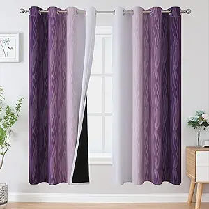 Estelar Textiler Purple and Greyish White Blackout Curtains 72 Inch Length 2 Panels Set, Room Darkening Grommet Ombre Curtains for Bedroom, Thermal Insulated Light Blocking Gradient Drapes, 52Wx72L