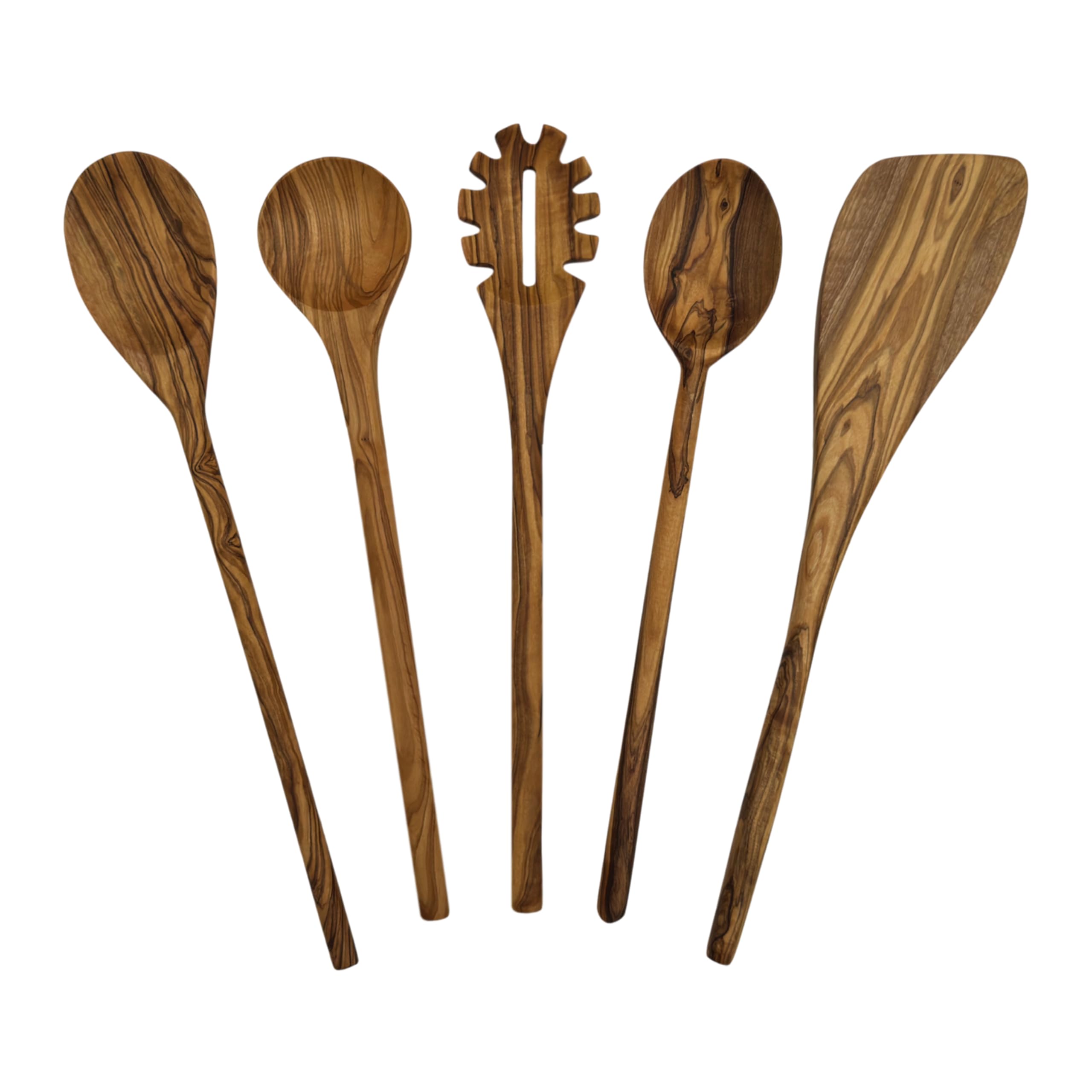 Kochbesteck Set „Luna Mix“ Olivenholz 5-teilig – Kochlöffel Set, Pfannenwender Holz – variable Länge Küchenhelfer – vielseitig & praktisch