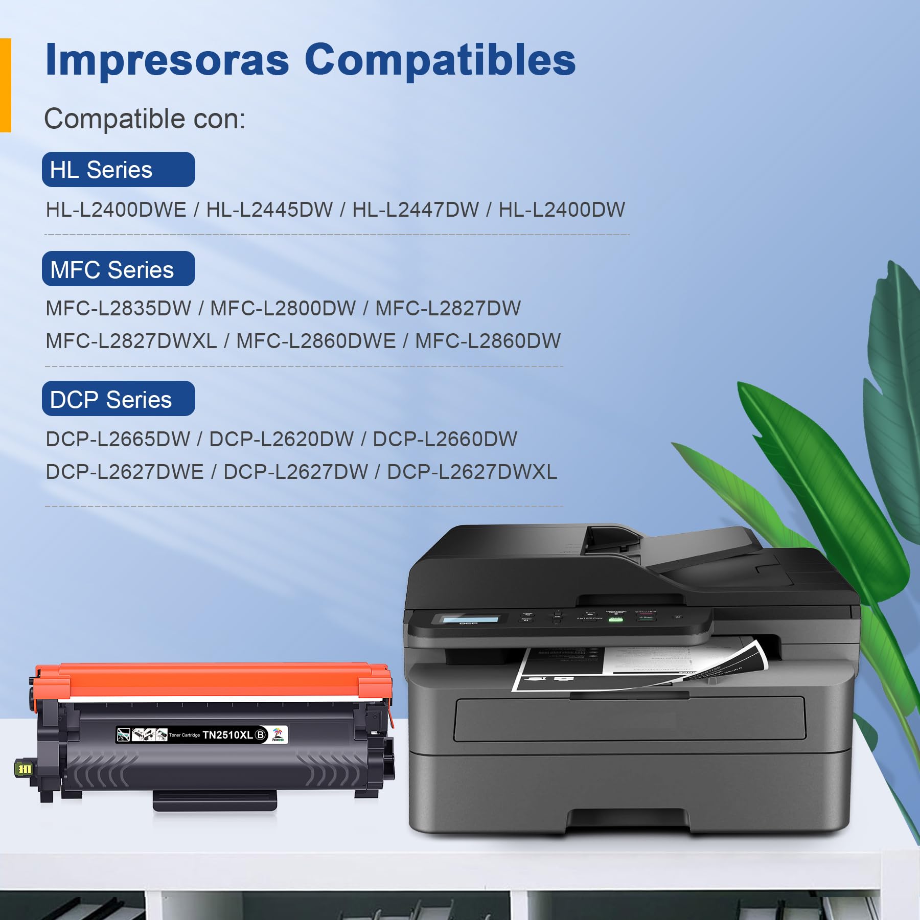 ABC Toner Compatibile 1200 Pagine Per Brother TN2510 DCP-L2620DW DCP-L2627DW DCP-L2627DWE DCP-L2660DW DCP-L2665DW HL-L2400DW HL-L2400DWE HL-L2445DW HL-L2447DW MFC-L2800DW MFC-L27DW MFC-L27DW DW - Foto 7