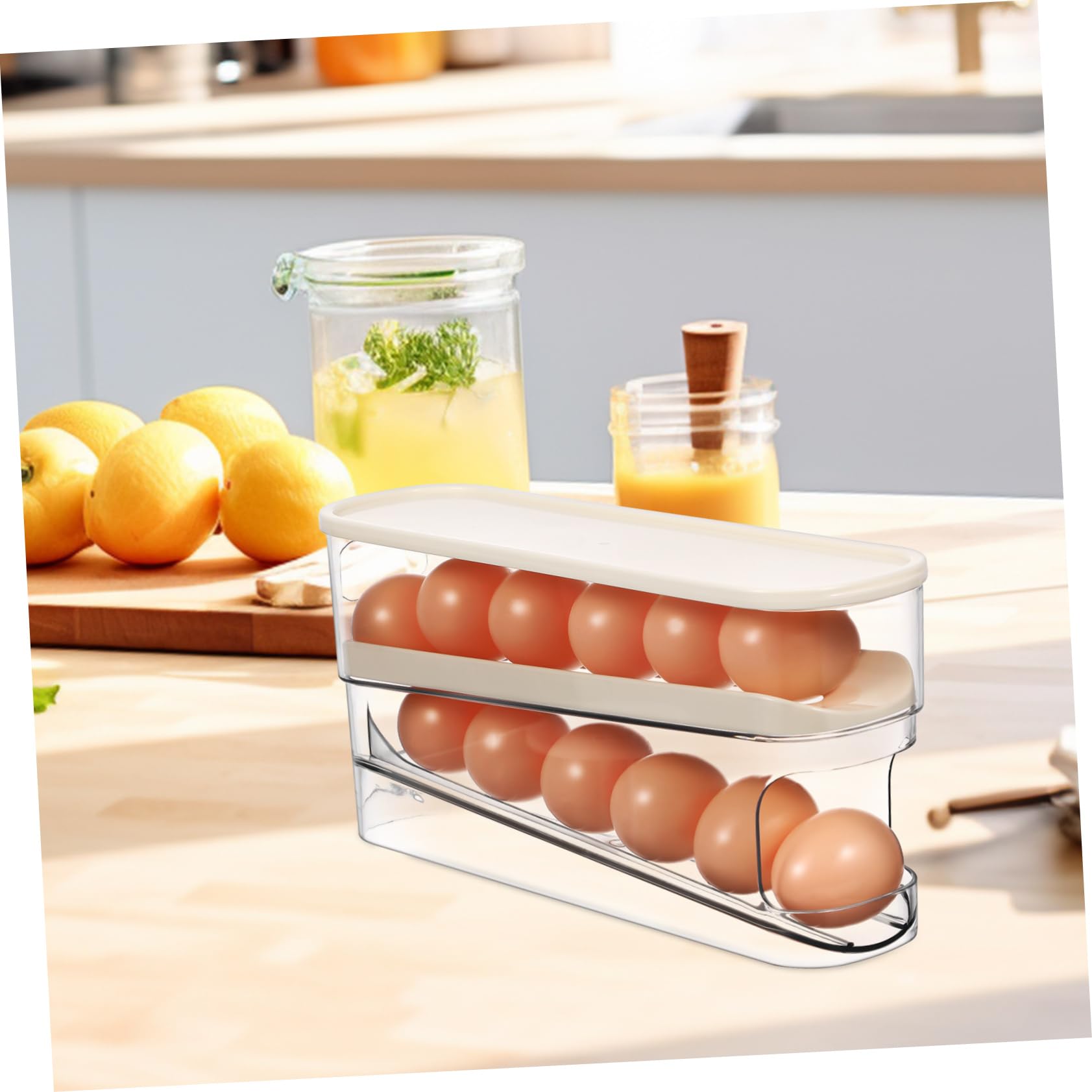 Gatuida Huevos con Rodillo Organizador de Almacenamiento de Huevos Refrigerador Estante de Doble Cubierta para Huevos de Cocina