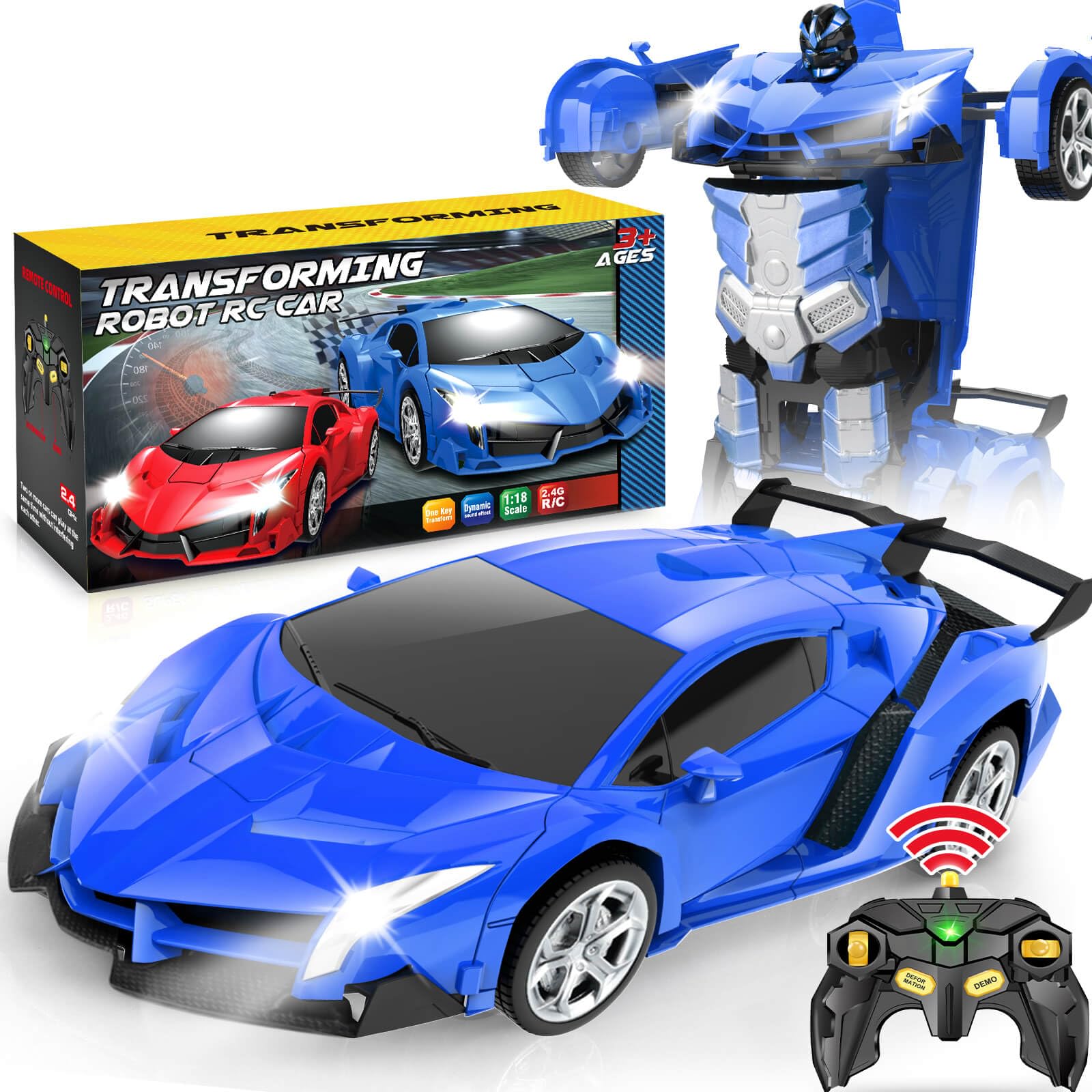 Dolanus Transforming Remote Control Car Toys for 3-8 Year Old Kids (Bright Blue)