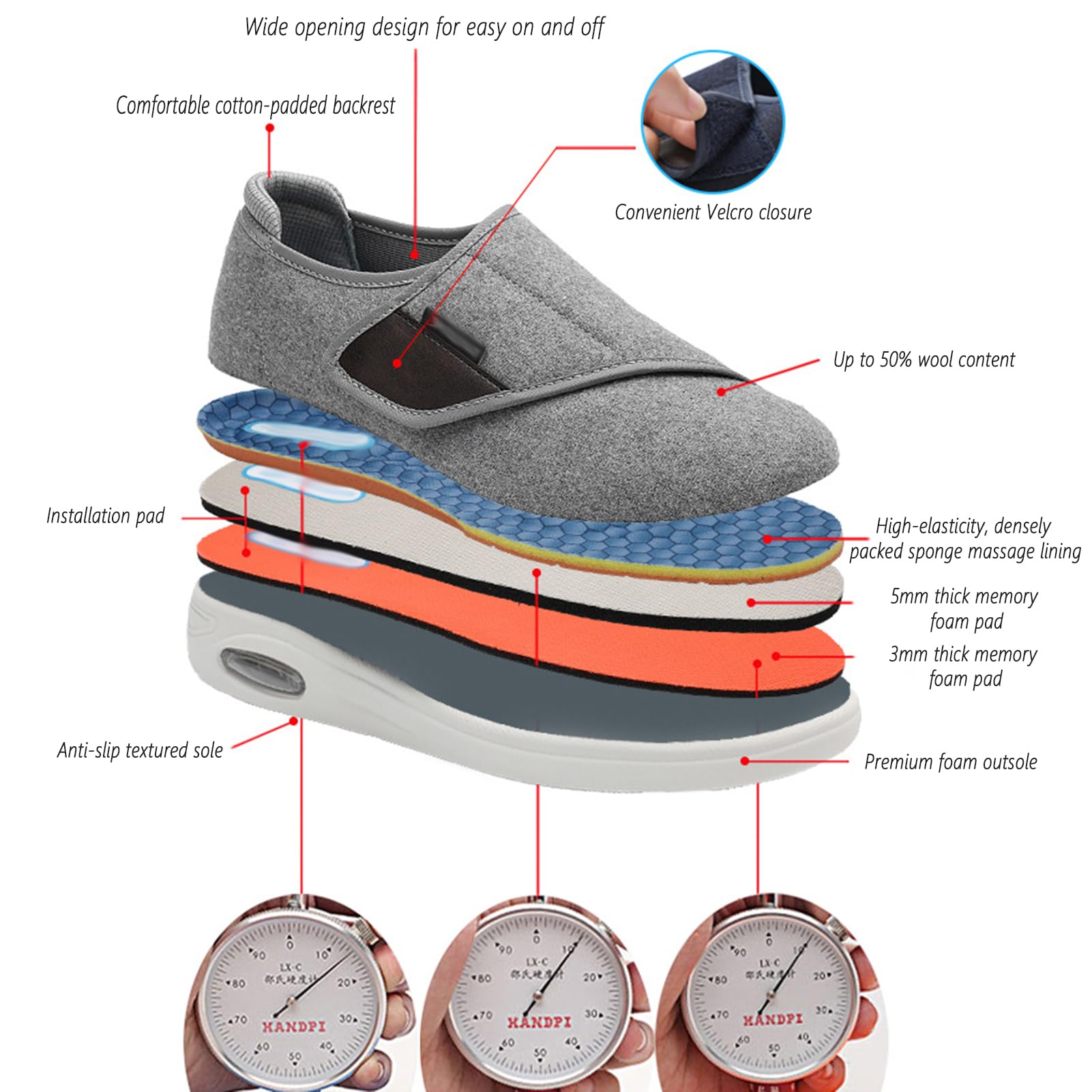 Scarpe Extra Larghe Diabetici Donna Scarpe Alluce Valgo, Scarp Riabilitative Regolabili Scarp Indossare Ospedale Tempo Libero Anziani Fascite Plantare Piedi Gonfi Artritici