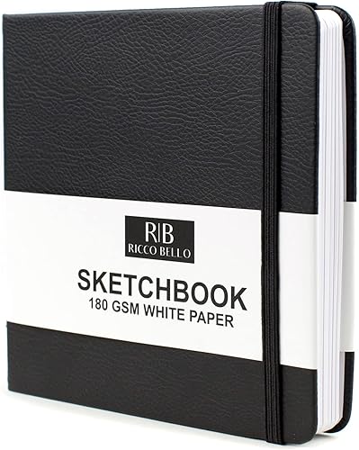 Ricco Bello - Cuaderno de bocetos cuadrado pequeño de 5.5 x 5.5 pulgadas para dibujo, papel grueso de 180 GSM, tapa dura de piel sintética, para uso
