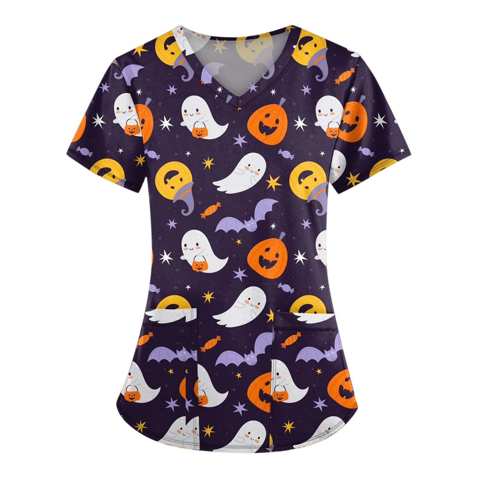ZHENDEGLMedical Scrubs Tops Women Nurses Healthcare Uniform Scrubs Hospital Short Sleeve V Neck Halloween Scrubs