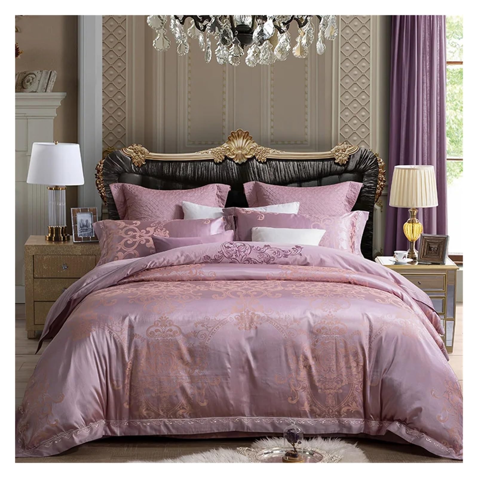 Sbcgfy D 4 Pieces Fol Jacquar Silk Cotton Luxury Bedding Set King Size Queen Be Set Uvet Cover Bedsprea Pillowcase,Cotton Uvet,-King Size 4Pcs
