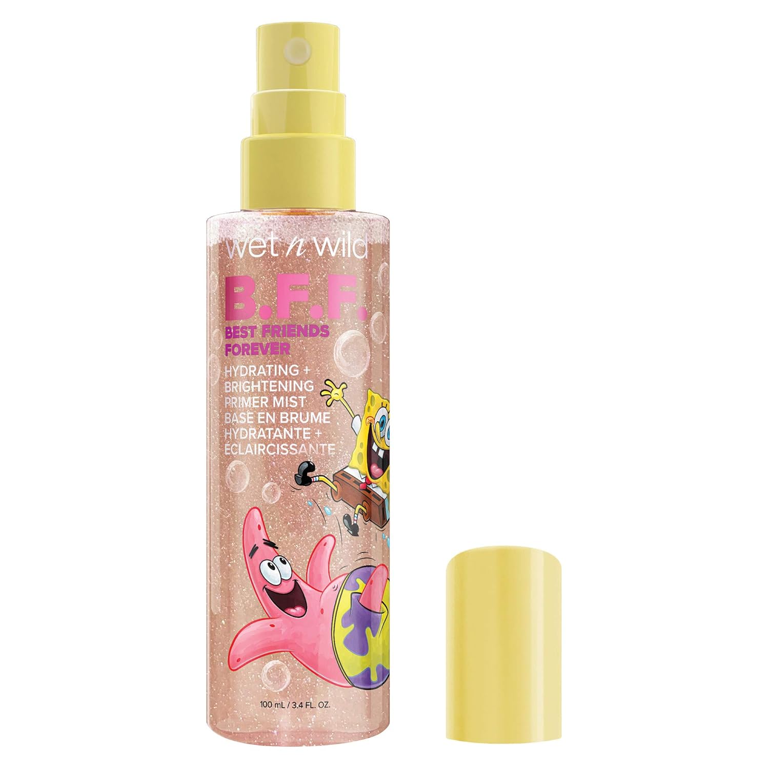 wet n wild Hydrating + Brightening Primer Mist, 3-in-1 Moisturizer, Primer & Glow Enhancer with B.F.F. SpongeBob SquarePants Design, Cruelty-Free - Best Friends Forever
